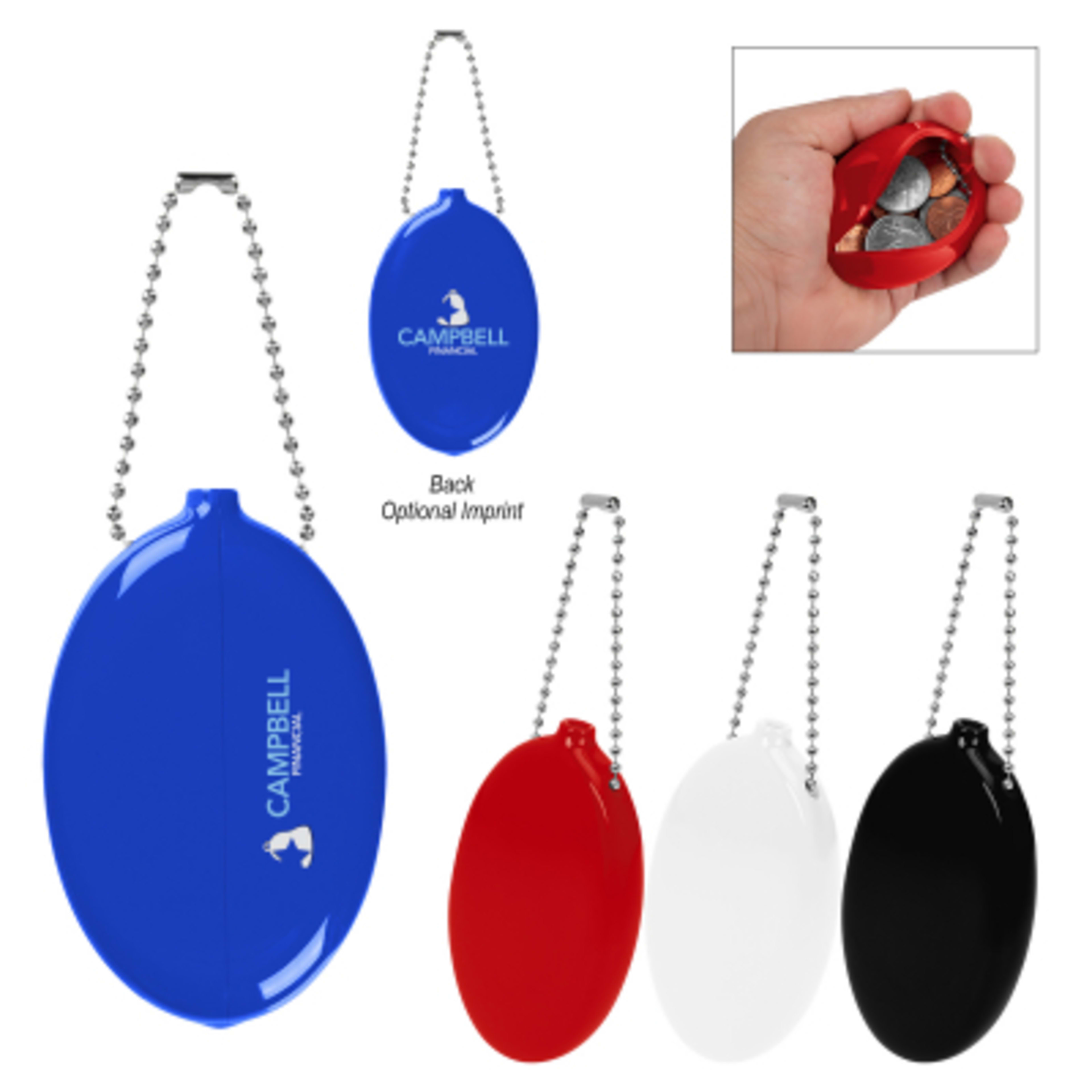 PVC Squeeze Coin Pouch Keychain with Ball Chain - Group Shot - product view 4