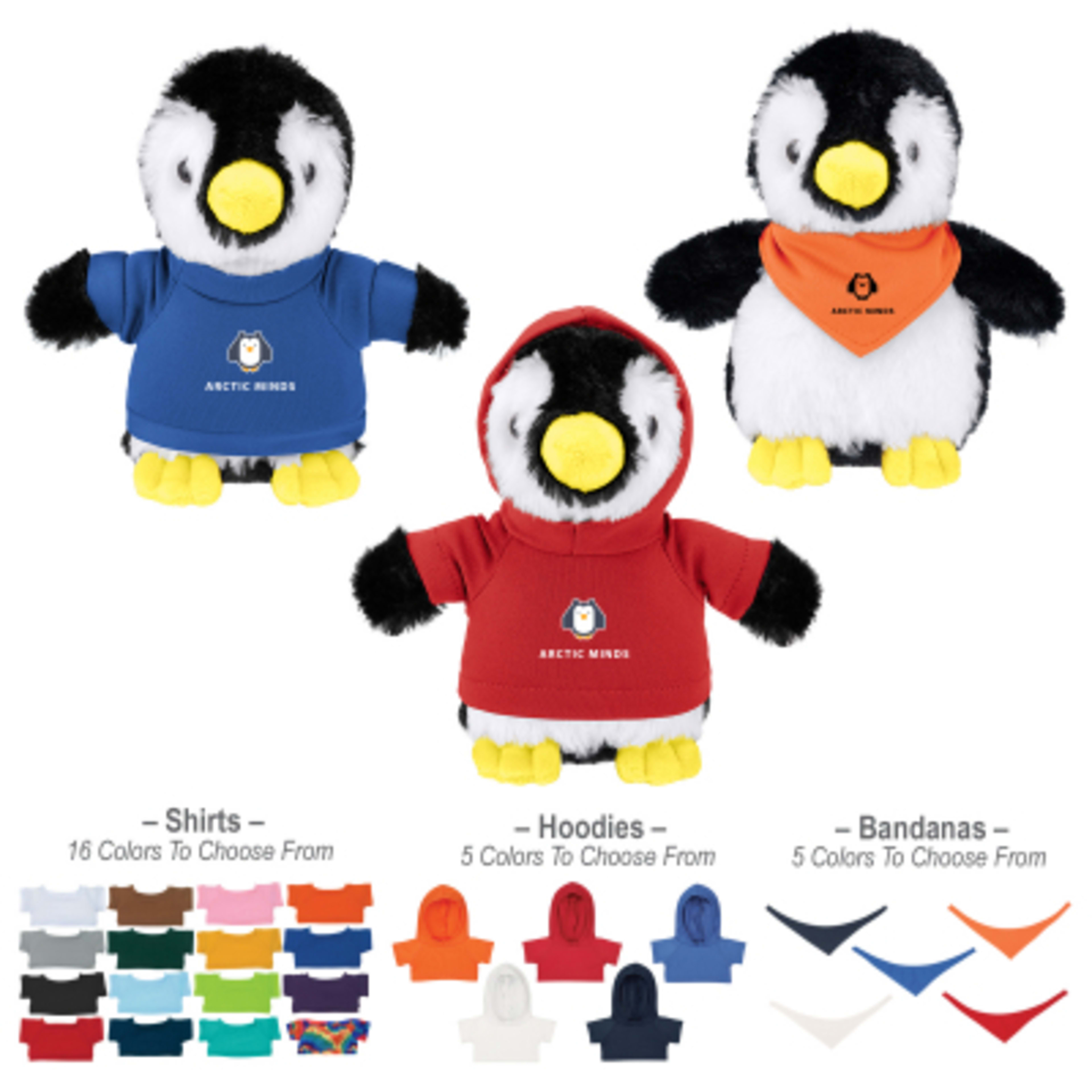 Plush Penguin with Custom Apparel - 6 in Sitting - Group Shot - product view 1