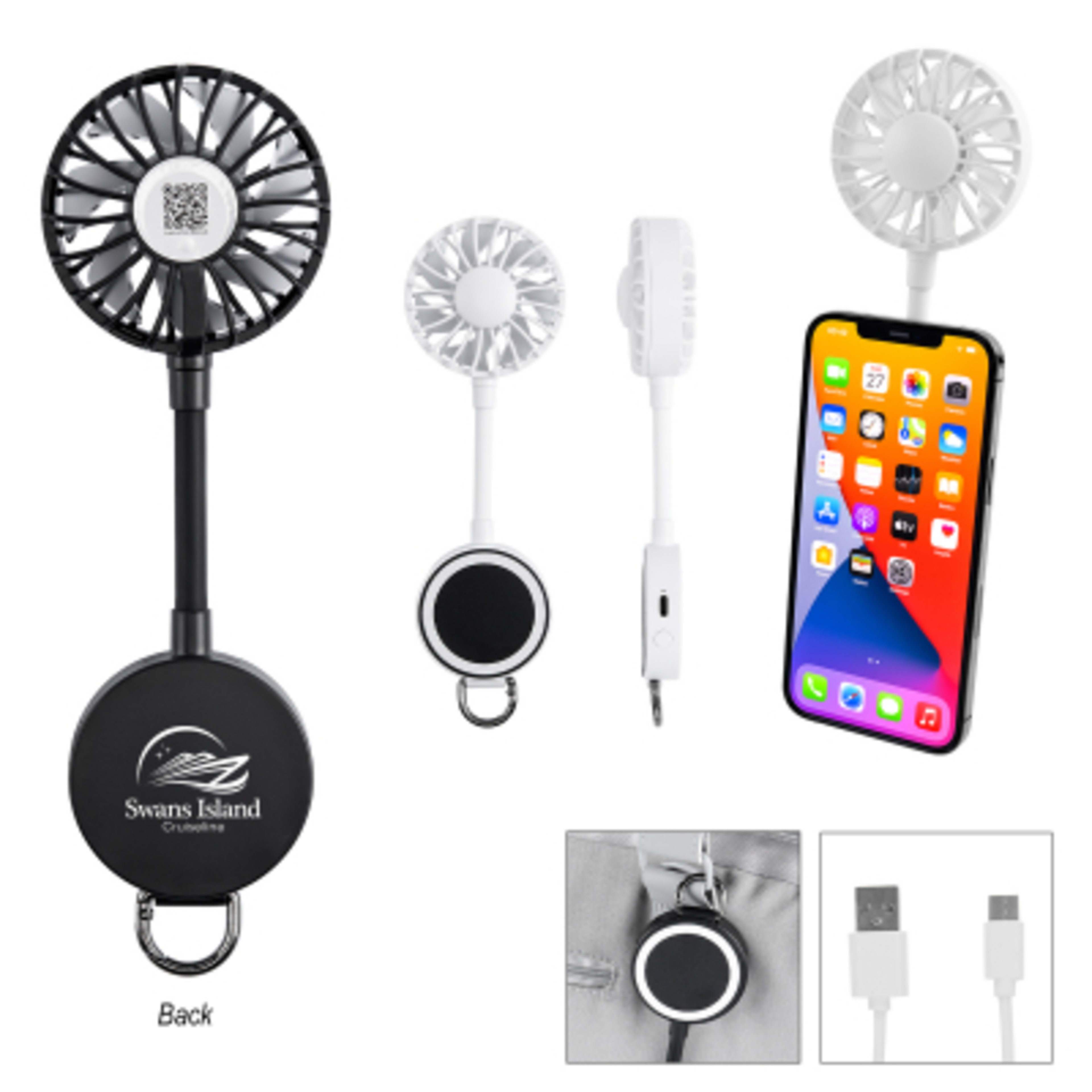 Magnetic Phone Fan Rechargeable with Carabiner - 3 x 8.25 in - Group Shot - product view 2
