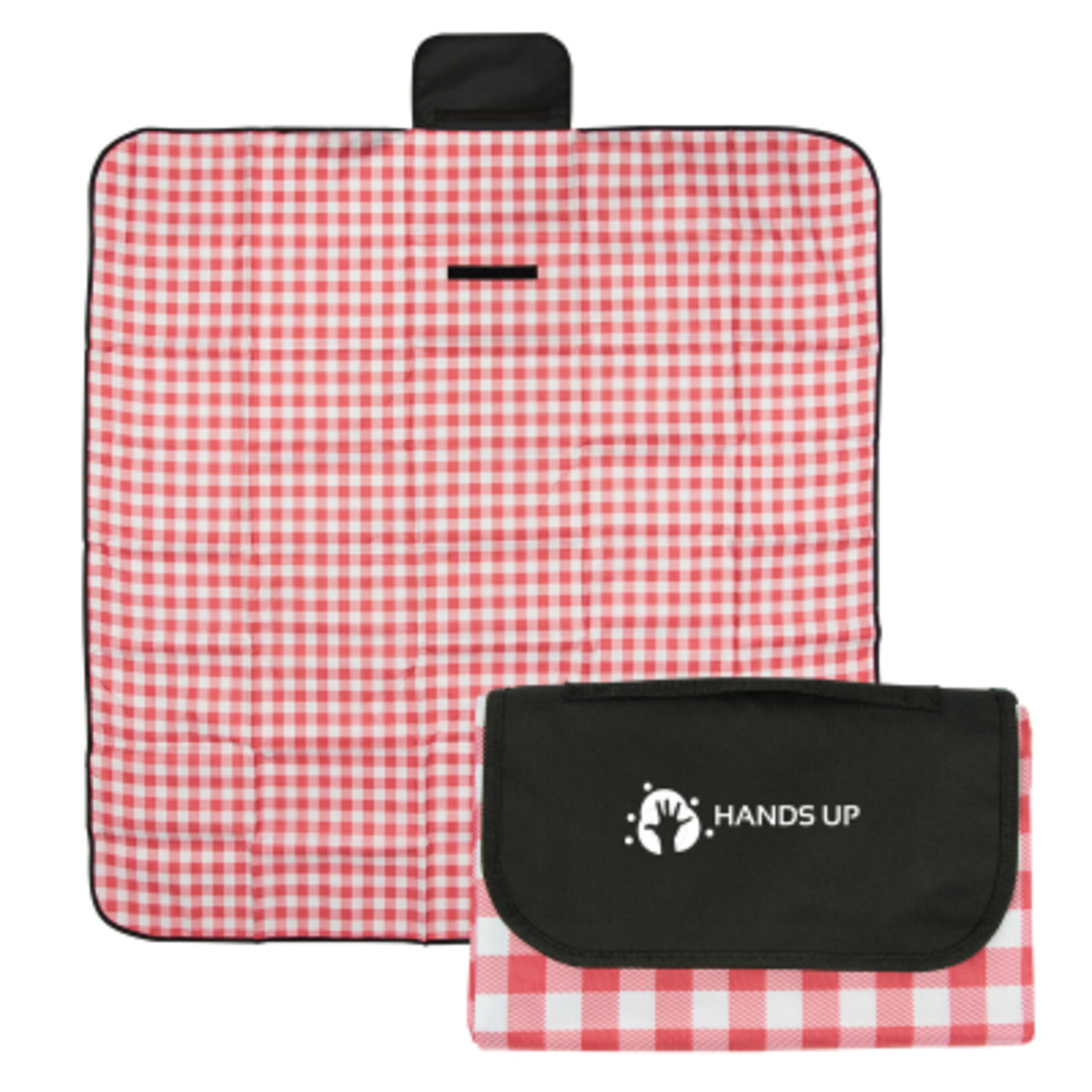 Roll-Up Picnic Blanket Gingham with Handle - 59 x 57 in - Red/White - Silkscreen - promotional product with custom logo