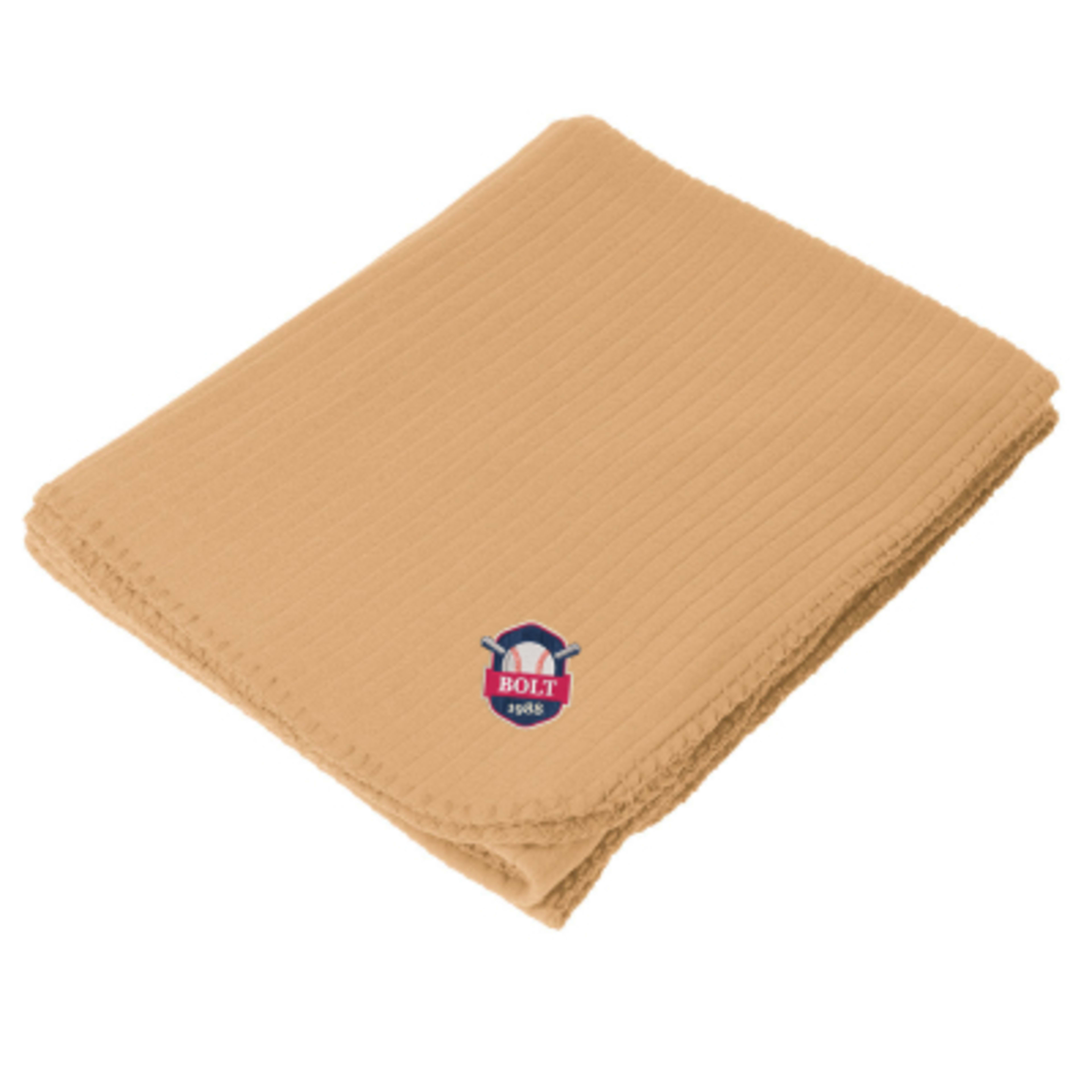 Fleece Blanket Embossed Pattern Whipstitch - 50 x 60 in - Tan - Embroidery - promotional product with custom logo