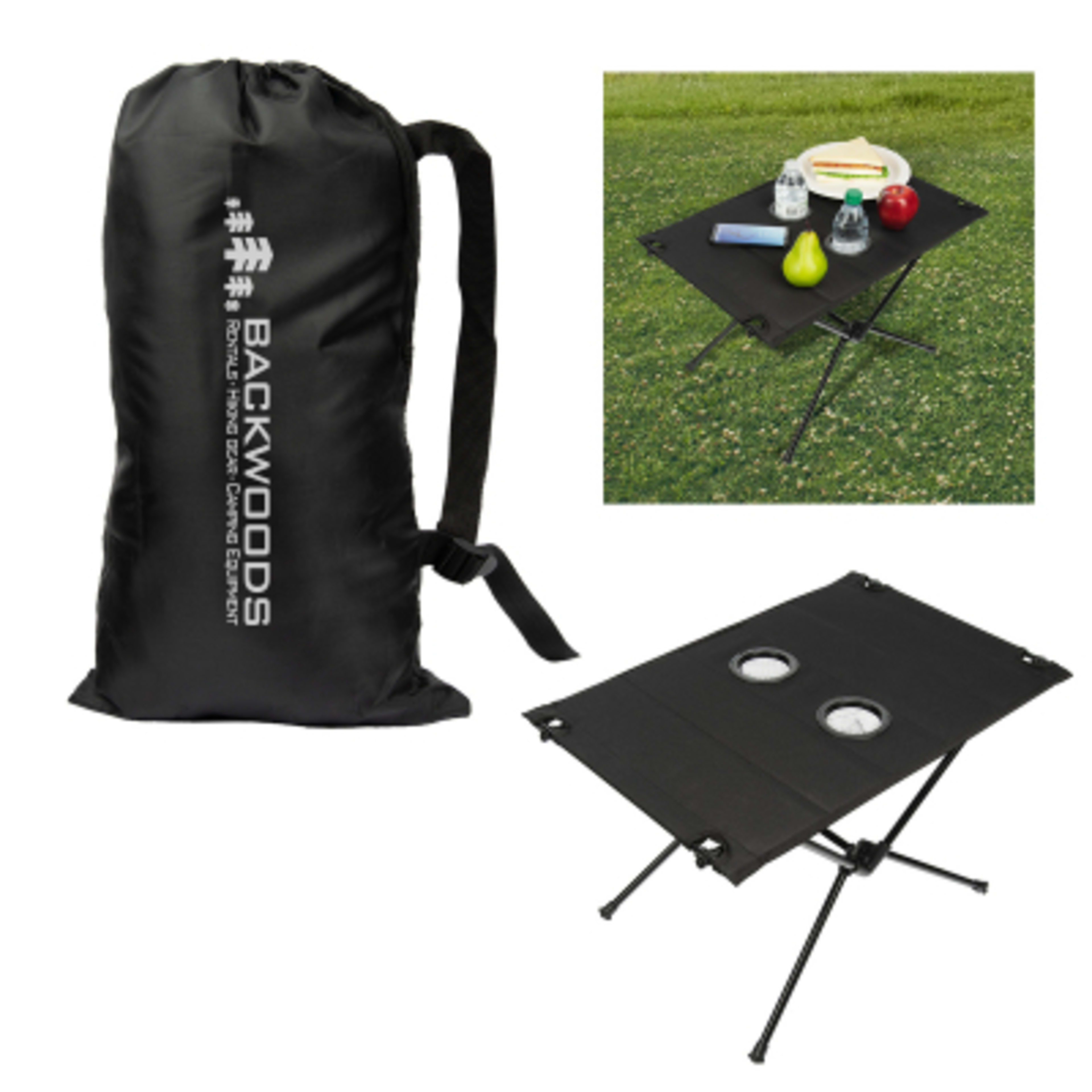 Portable Camping Table Oxford Cloth with Cup Holders - Black - Silkscreen - product view 2