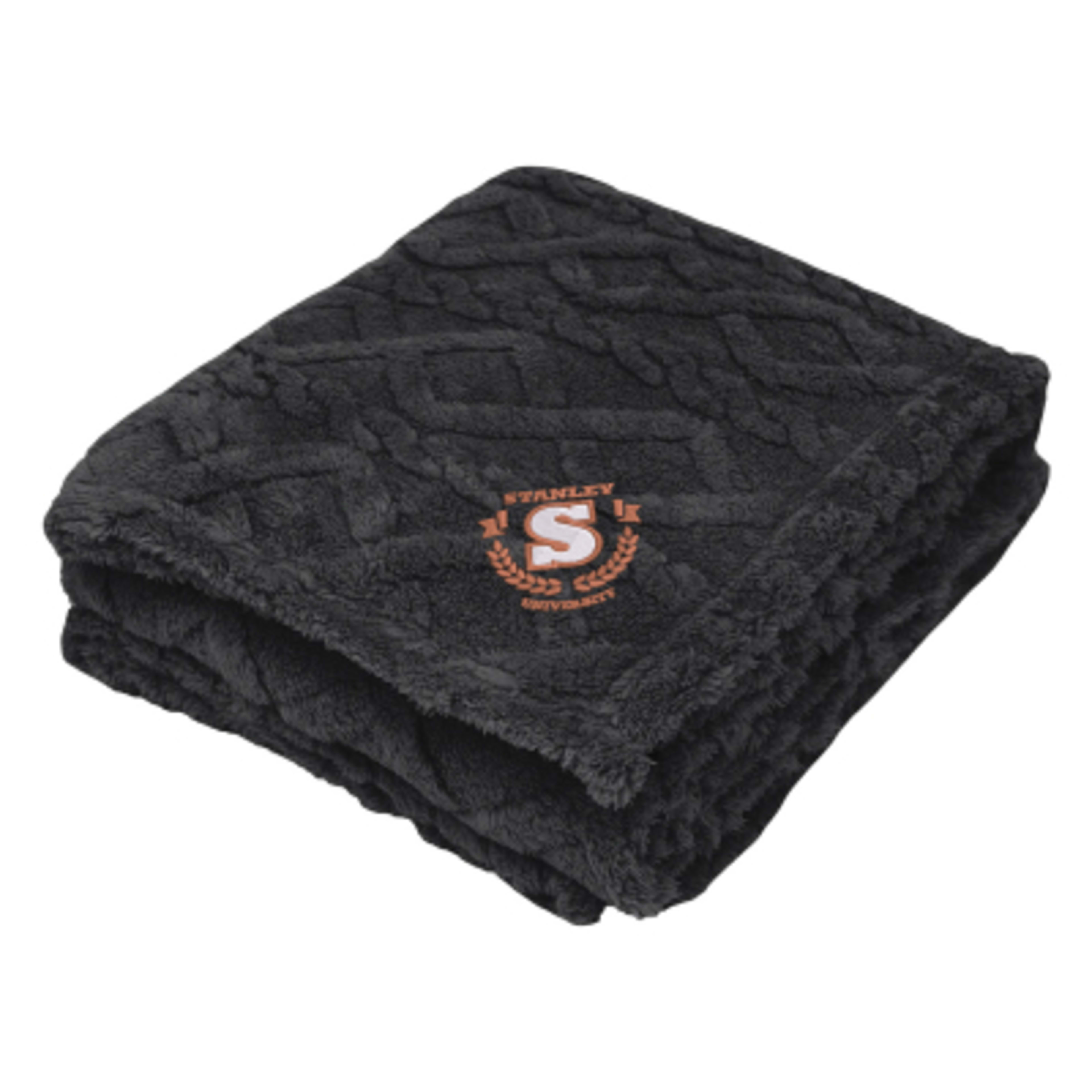 Sherpa Blanket rPET Recycled Fleece Cable Knit - 48 x 63 in - Black - Embroidery - product view 1