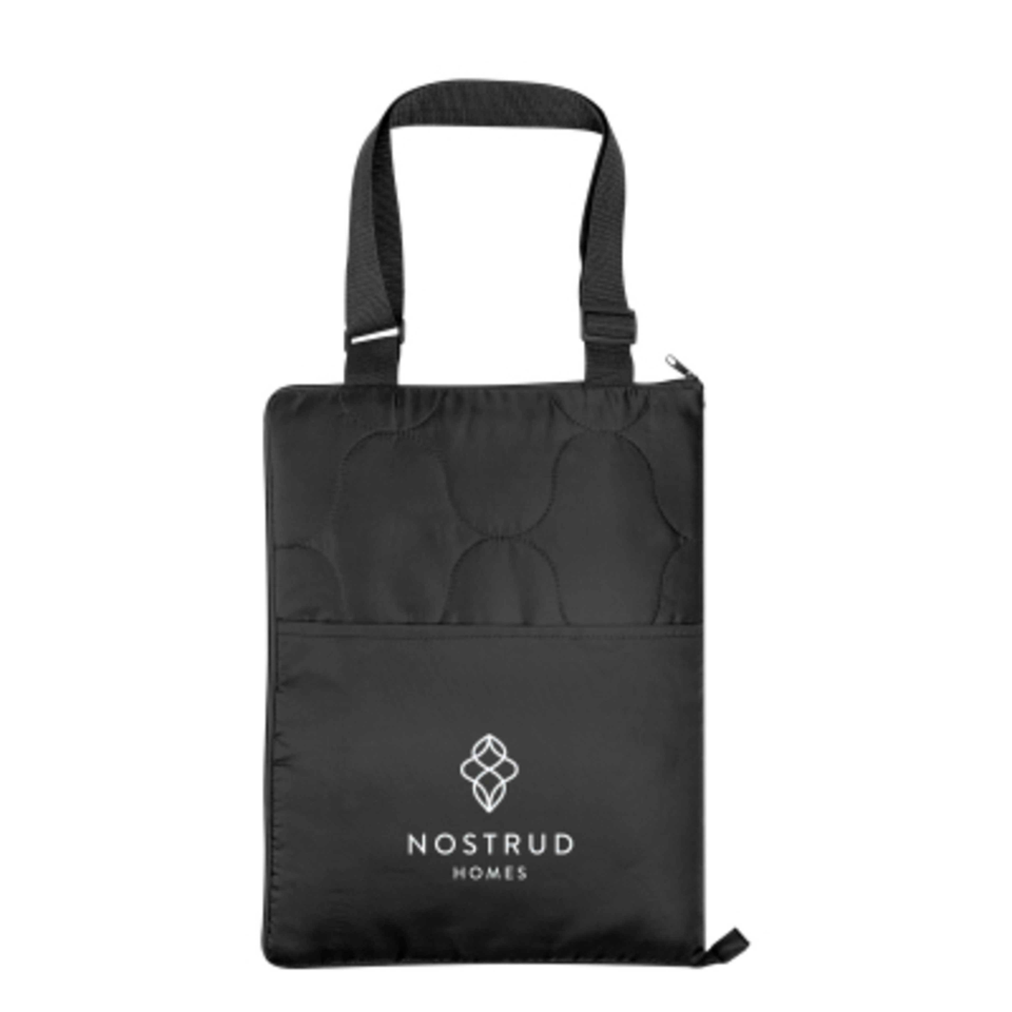 Foldaway Blanket rPET Quilted Taffeta Handle - 50 x 60 in - Black - Silkscreen - promotional product with custom logo