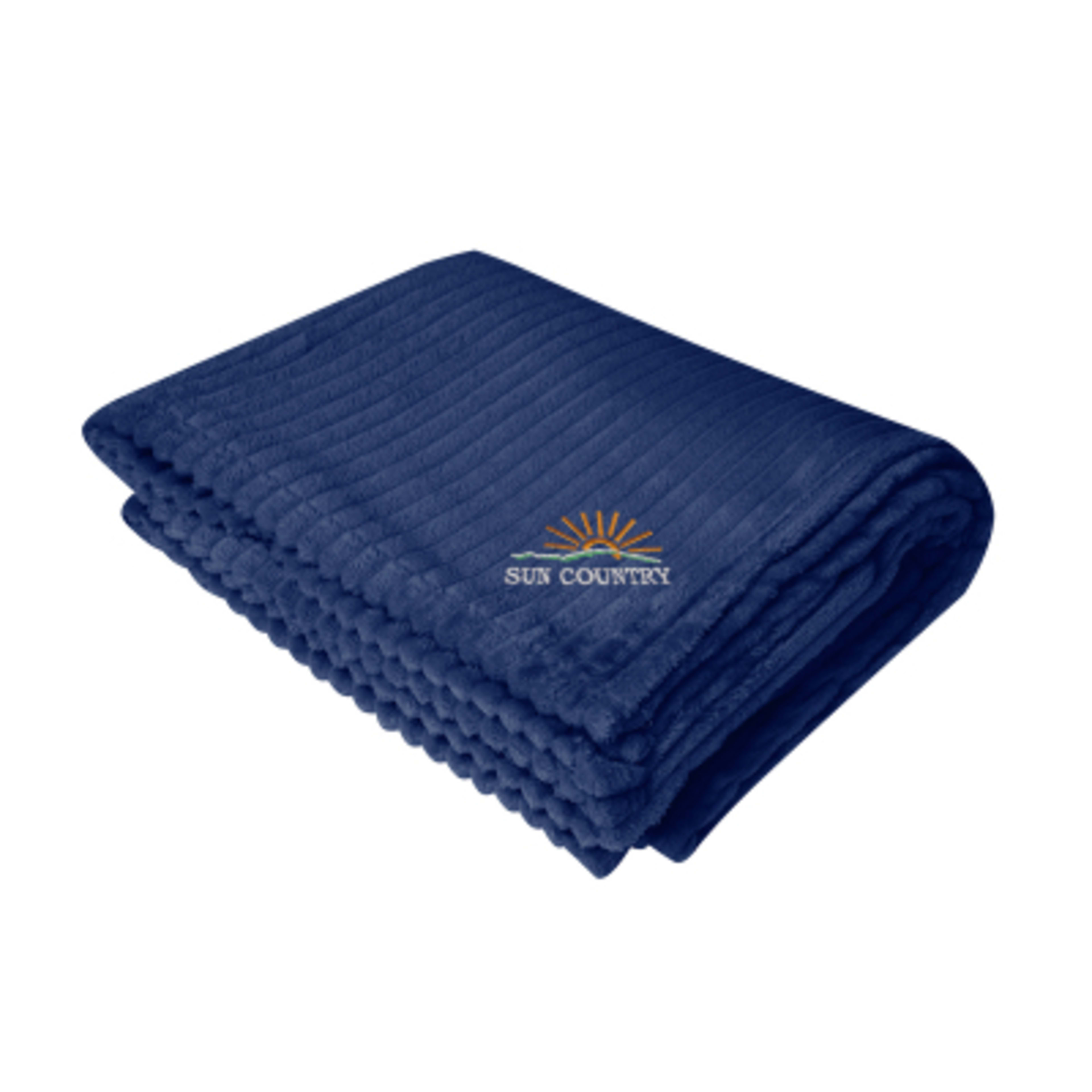 Flannel Blanket rPET Ribbed Lightweight Soft - 50 x 60 in - Navy - Embroidery - promotional product with custom logo