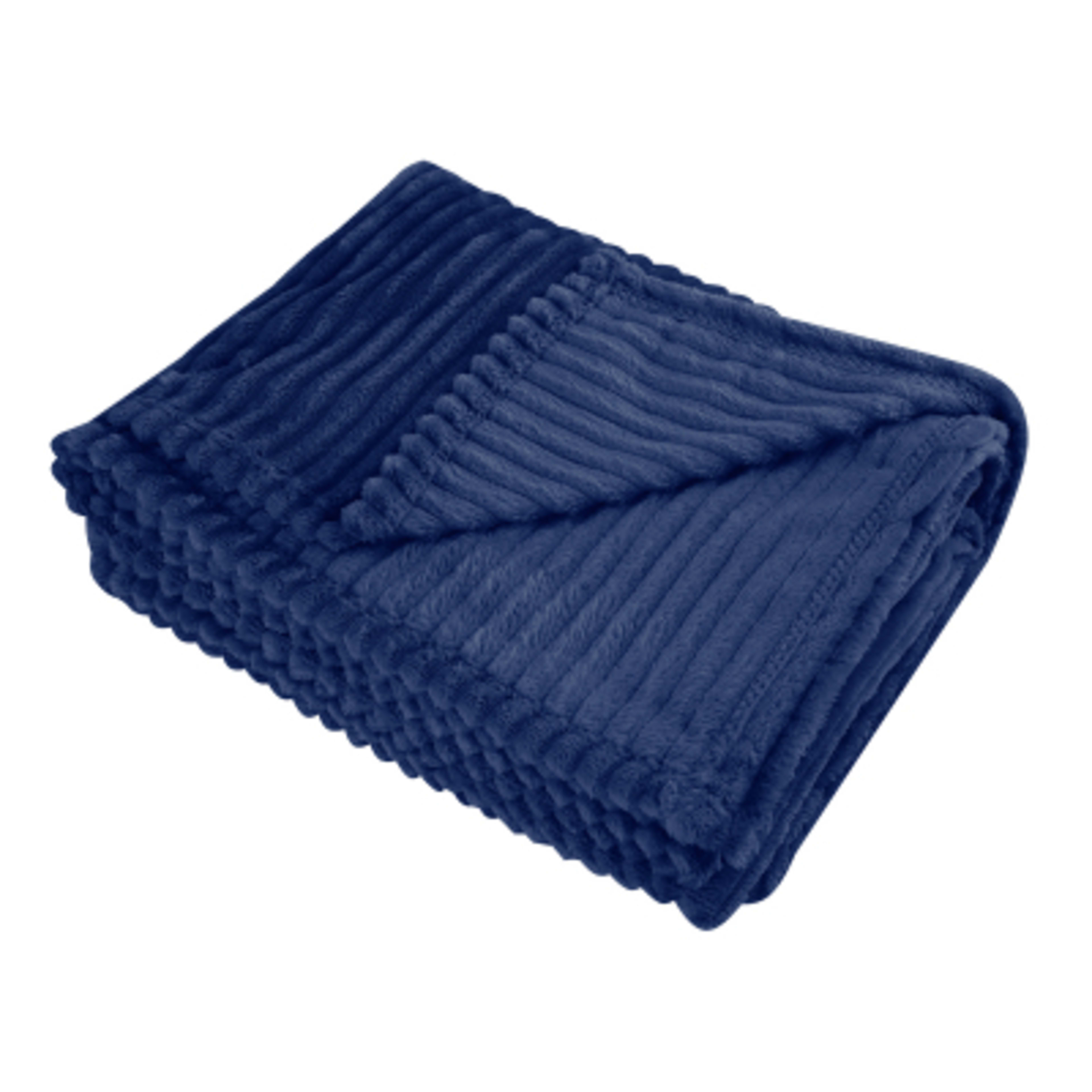 Flannel Blanket rPET Ribbed Lightweight Soft - 50 x 60 in - Navy - Open - product view 2