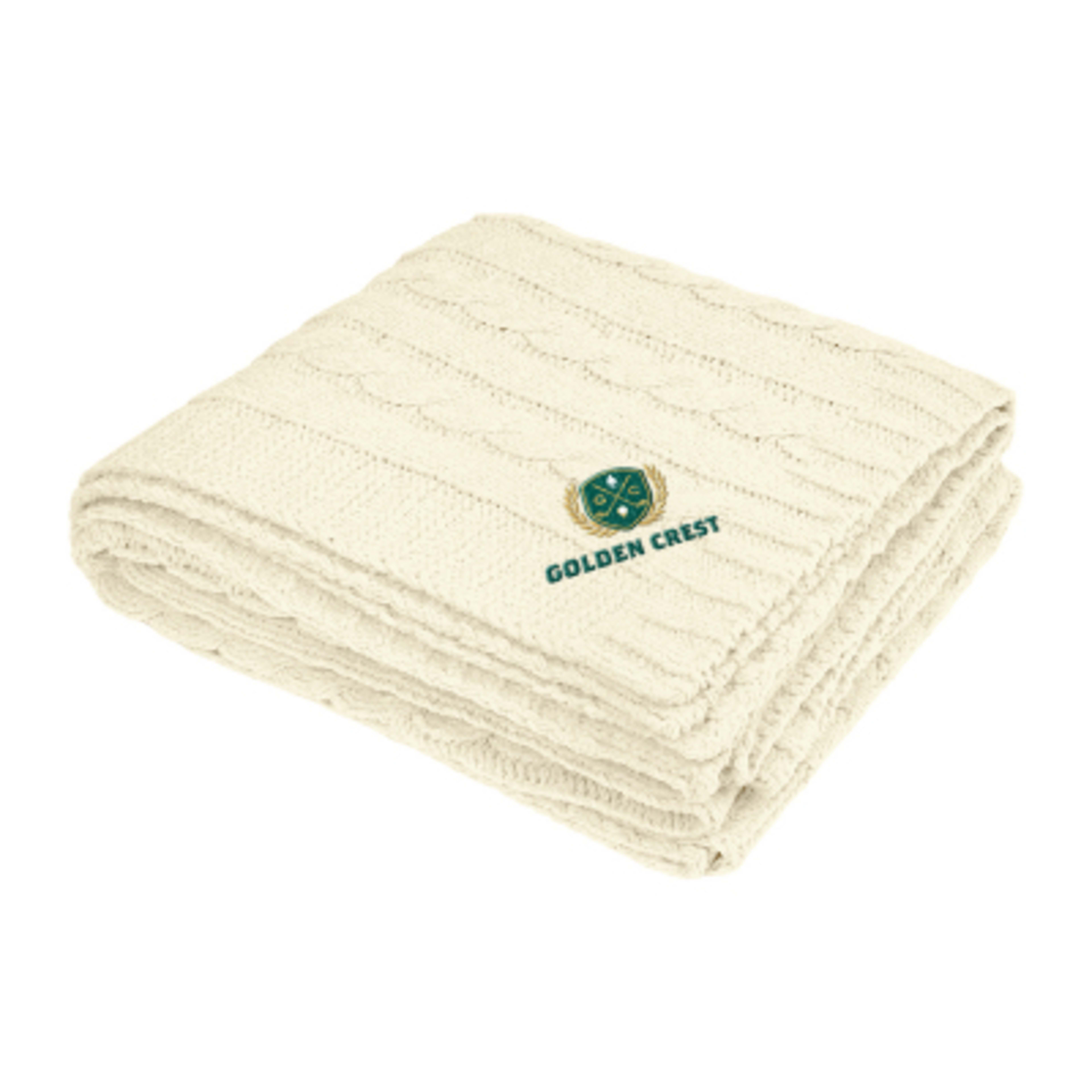 Chenille Blanket rPET Cable Knit Recycled - 50 x 60 in - Cream - Embroidery - product view 1