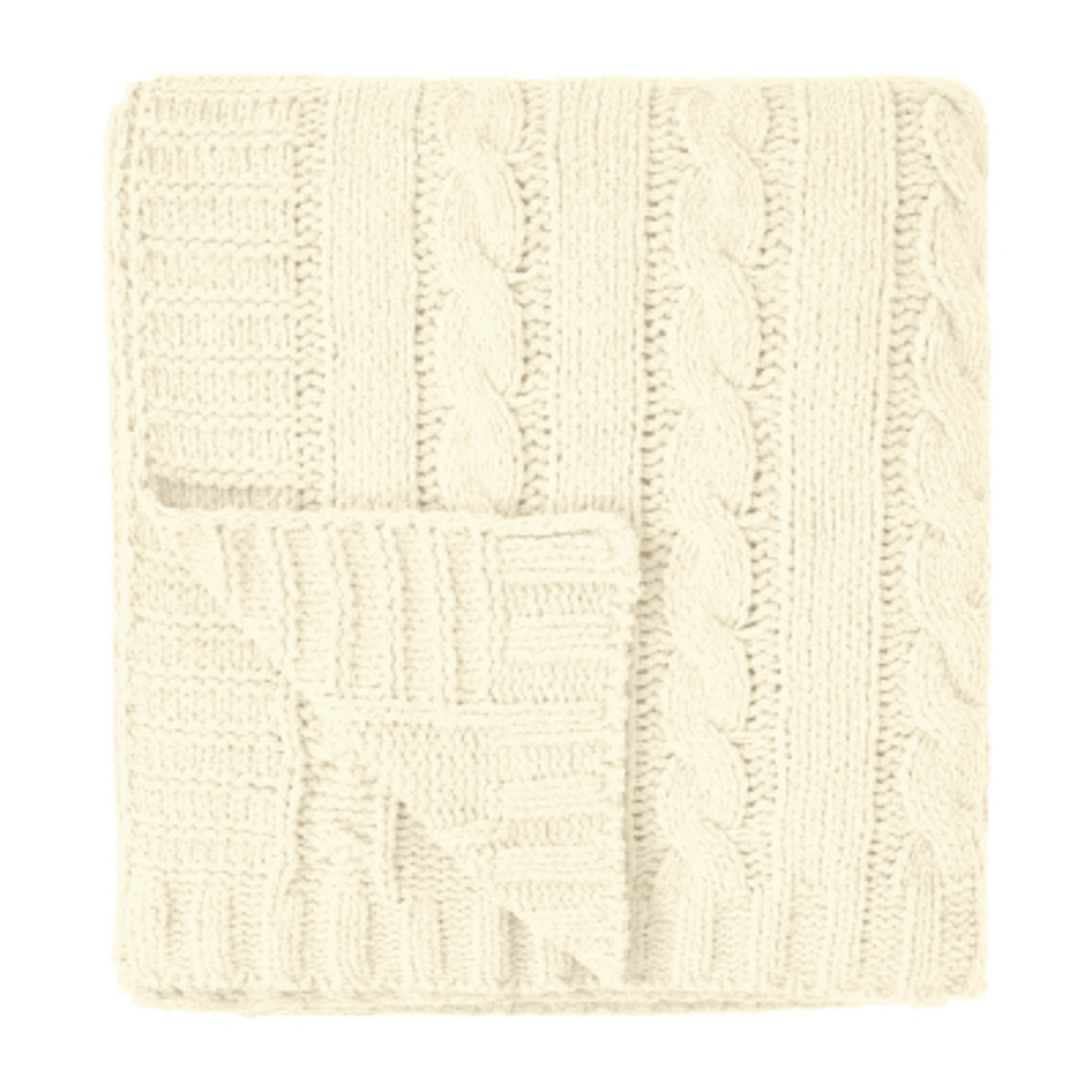 Chenille Blanket rPET Cable Knit Recycled - 50 x 60 in - Cream - Folded - product view 2