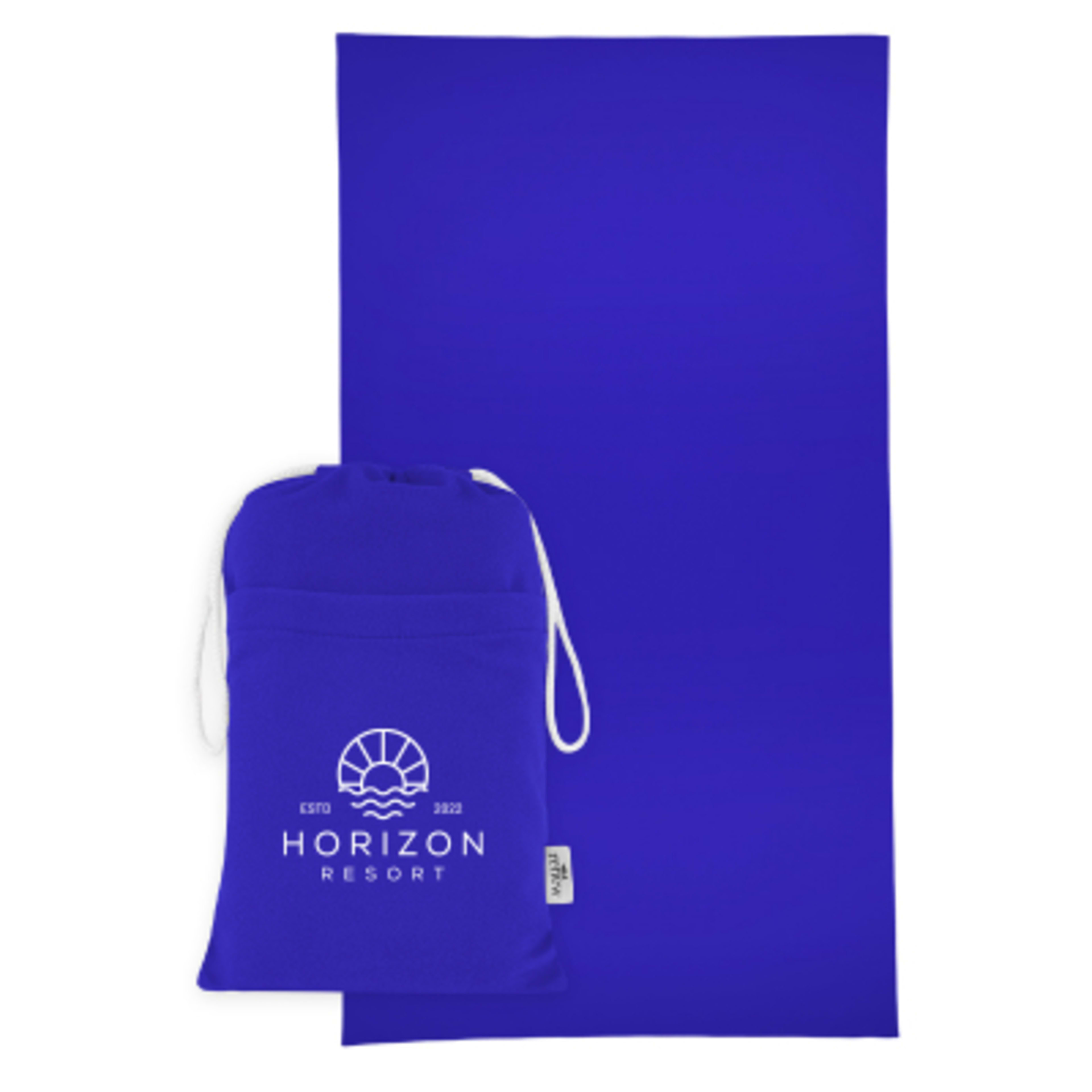 Beach Towel rPET Sand-Free Drawstring Pouch - 35 x 63 in - Blue - Silkscreen - promotional product with custom logo