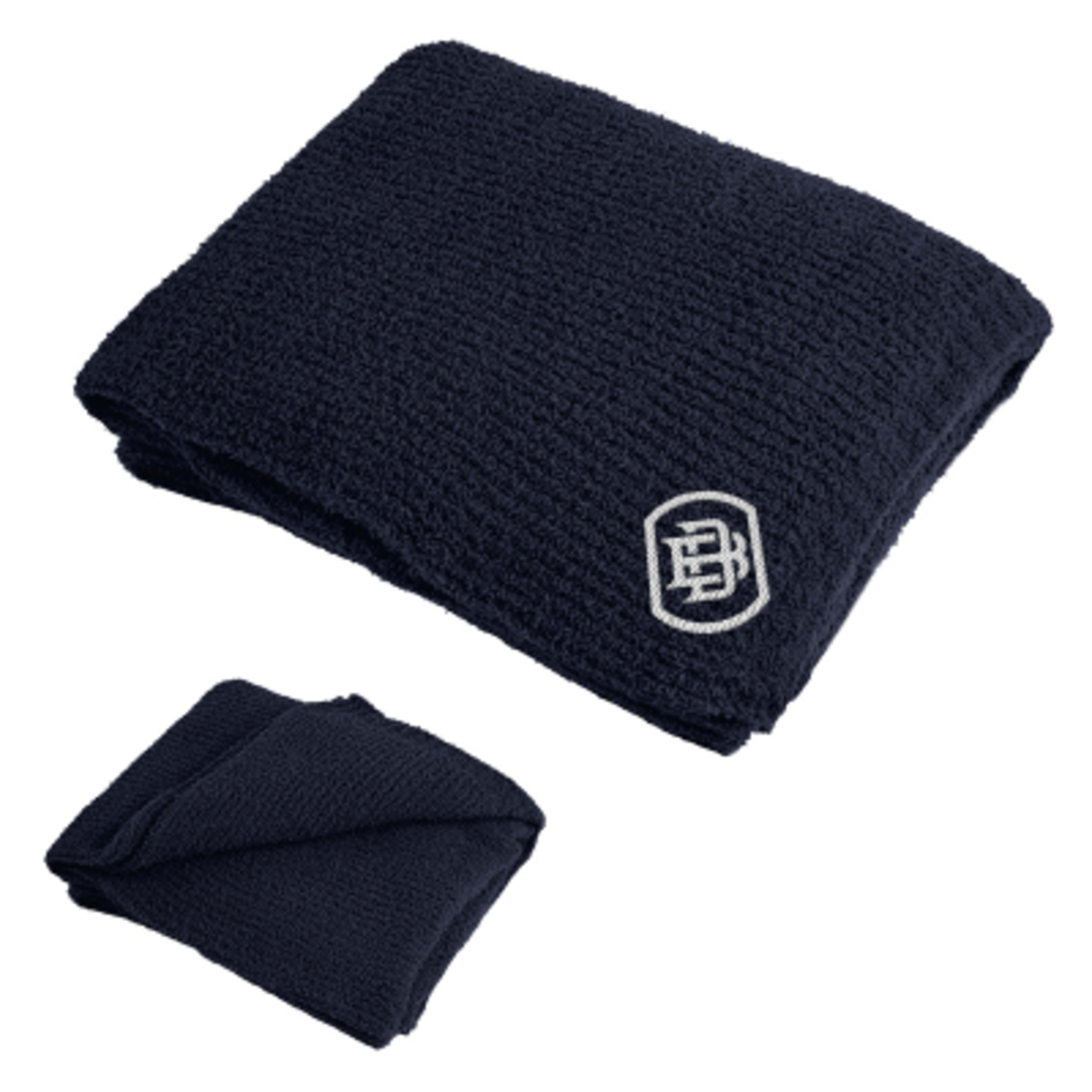 Throw Blanket Recycled Polyester Rib Knit - 50 x 60 in - Navy - Embroidery - product view 1