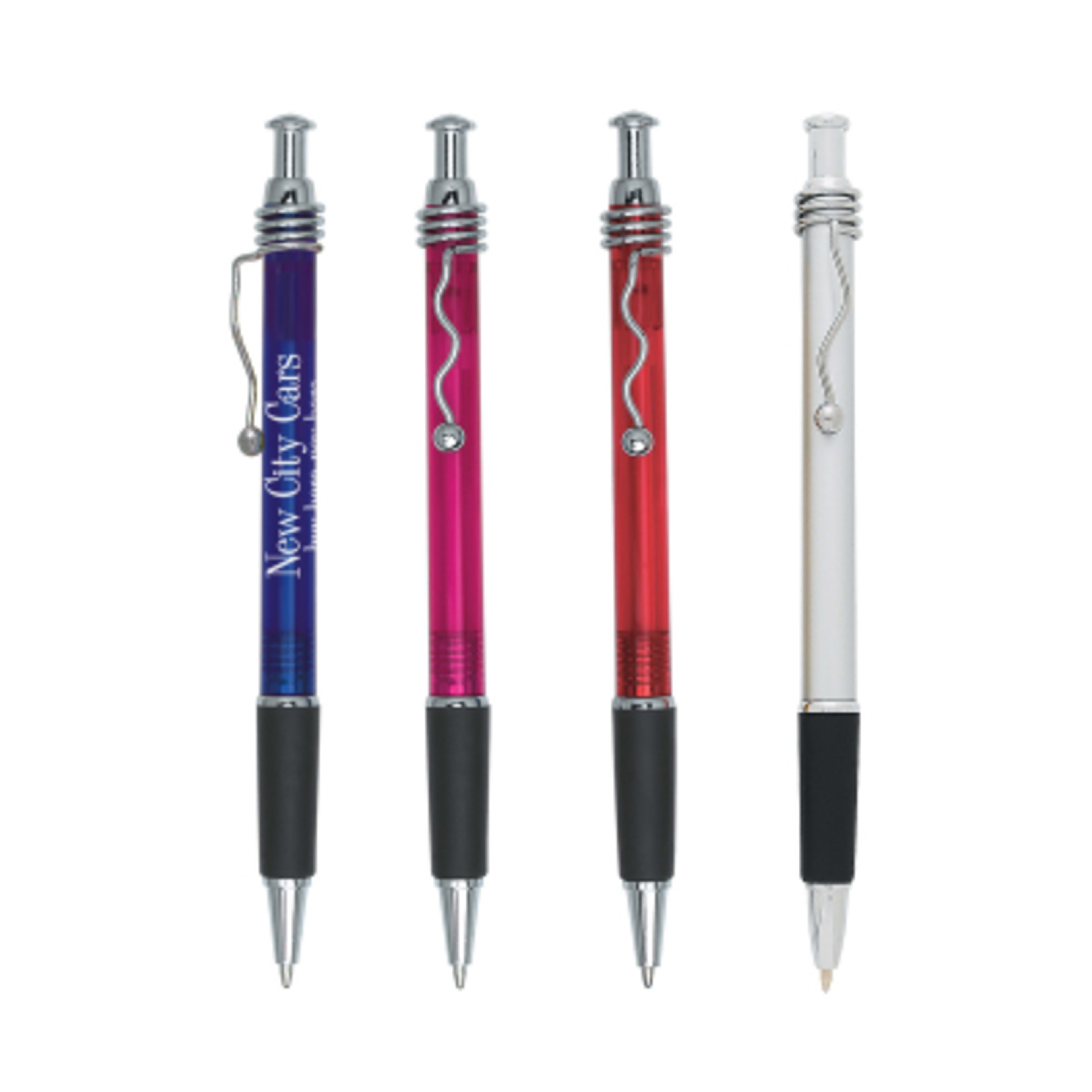 Ballpoint Pen Chrome Trim Rubber Grip - 5.5 in - Group Shot - product view 2
