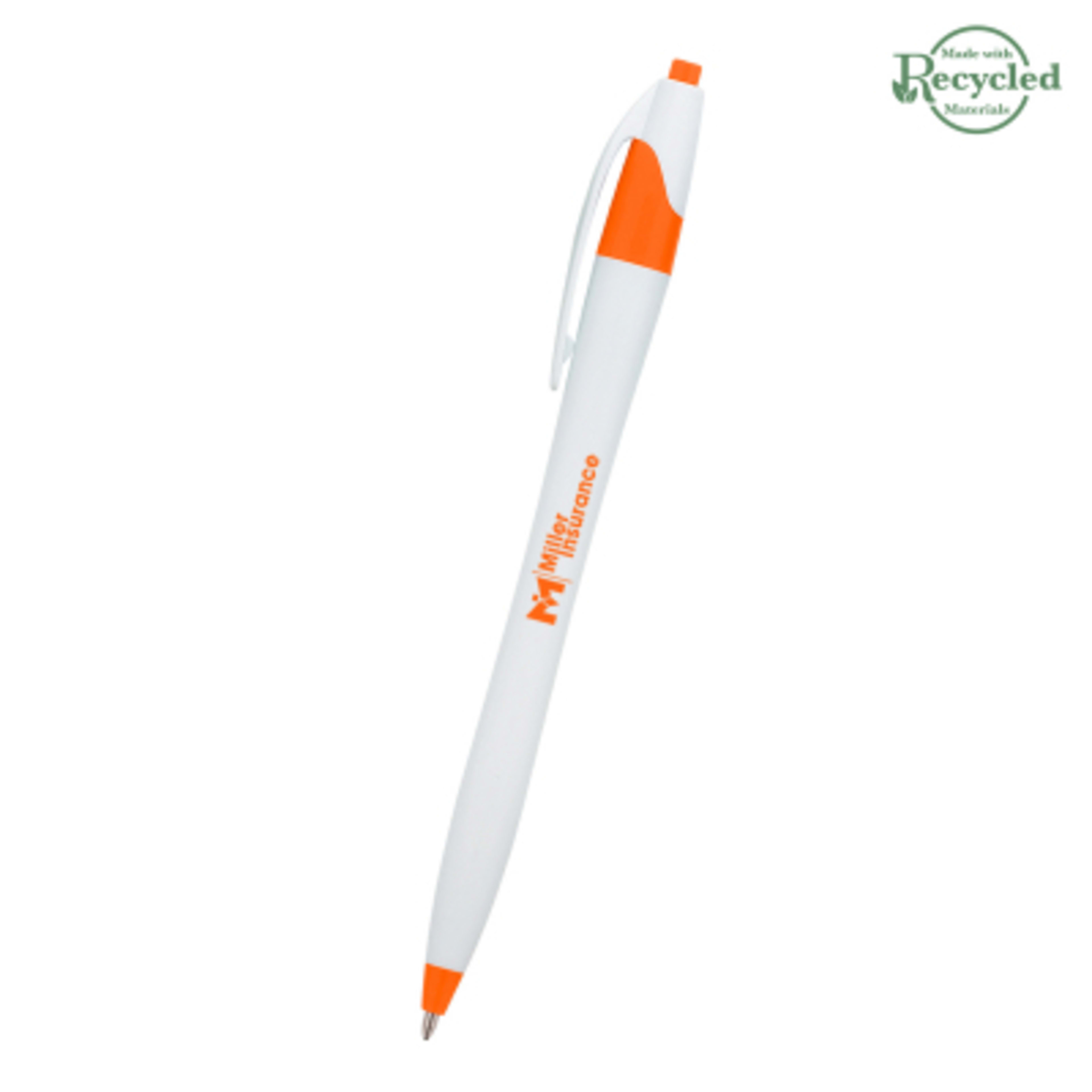 Ballpoint Pen Plunger Action Classic Design - 5.75 in - White/ORN - Silkscreen - product view 1