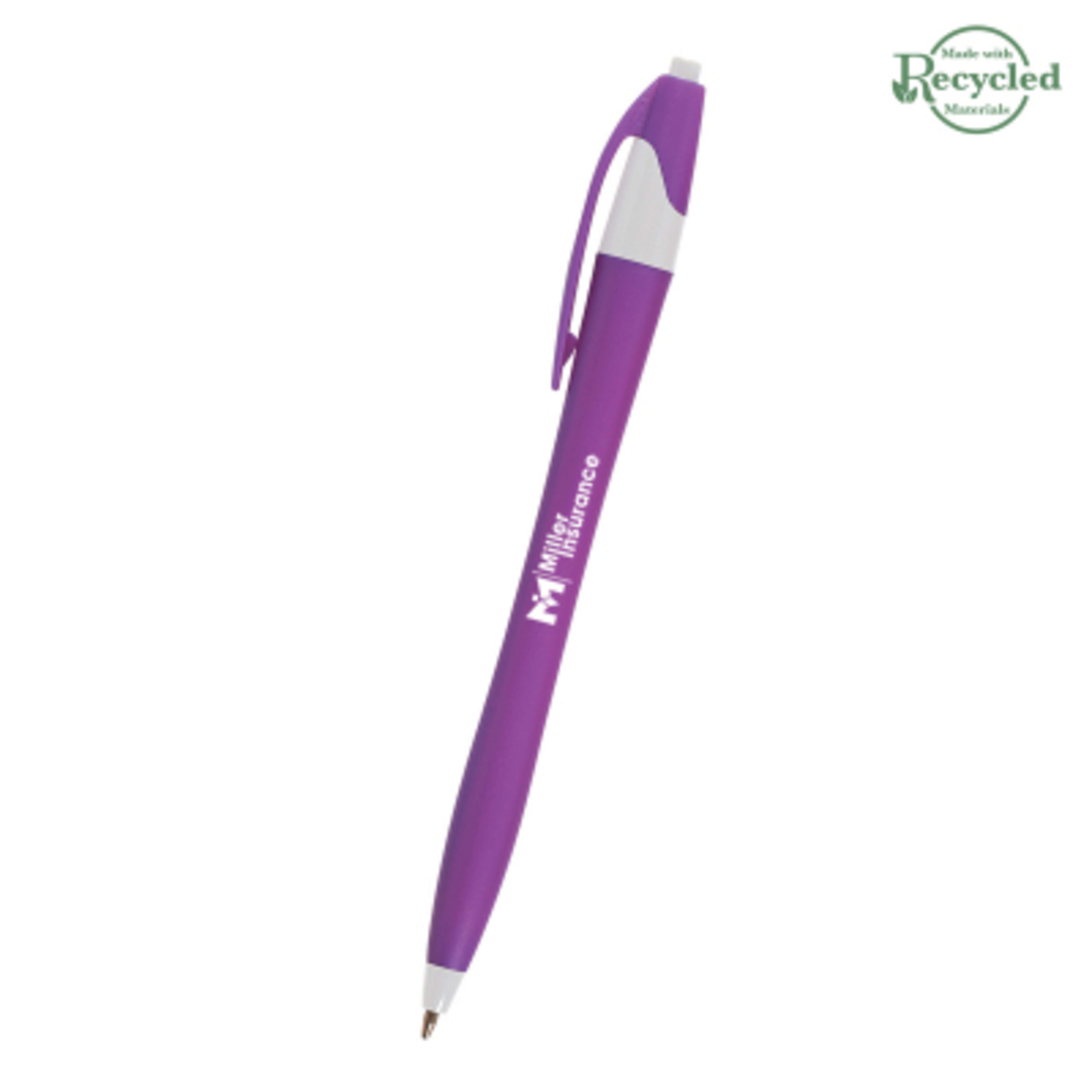 Ballpoint Pen Plunger Action Classic Design - 5.75 in - Purple/White - Silkscreen - product view 2