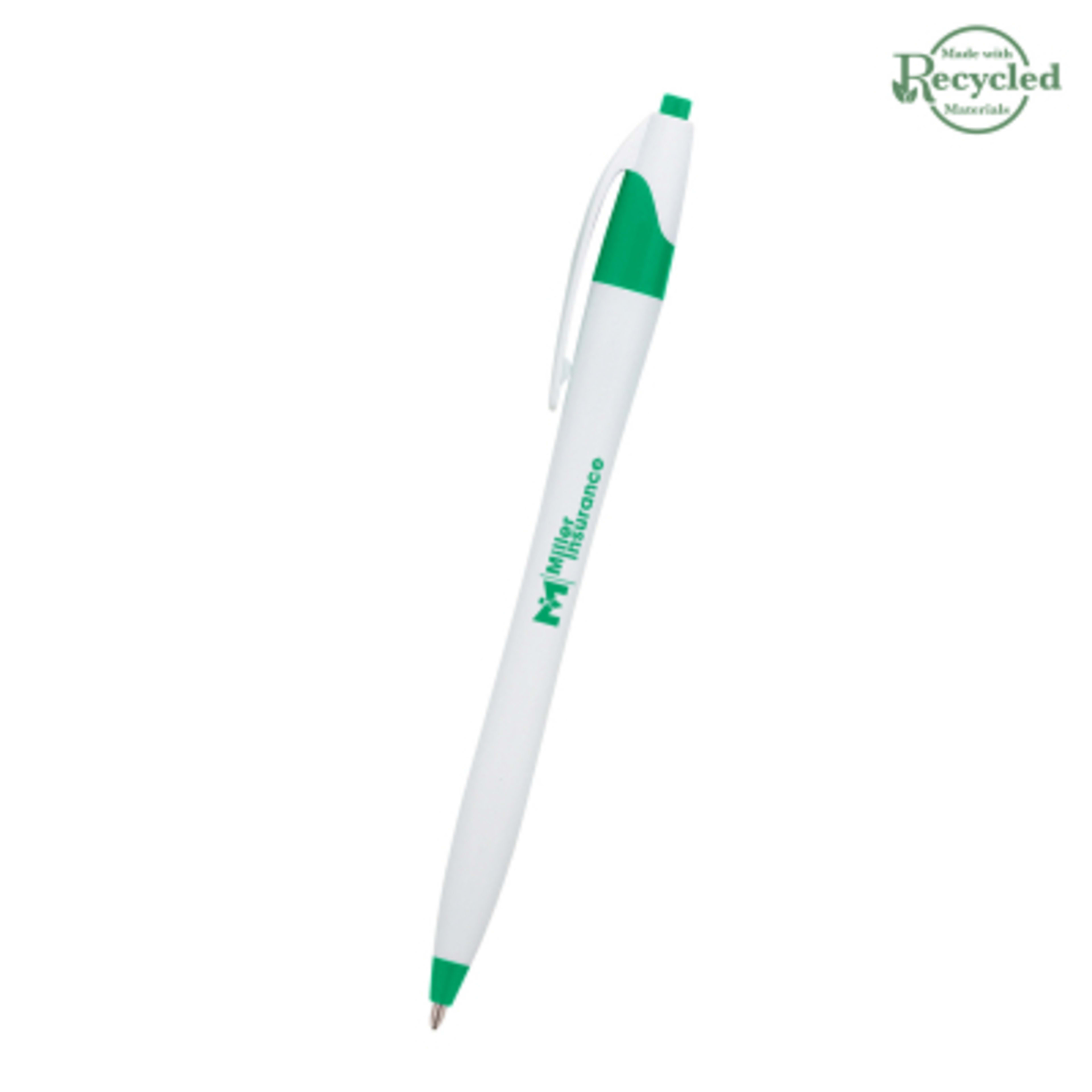Ballpoint Pen Plunger Action Classic Design - 5.75 in - White/Green - Silkscreen - product view 11