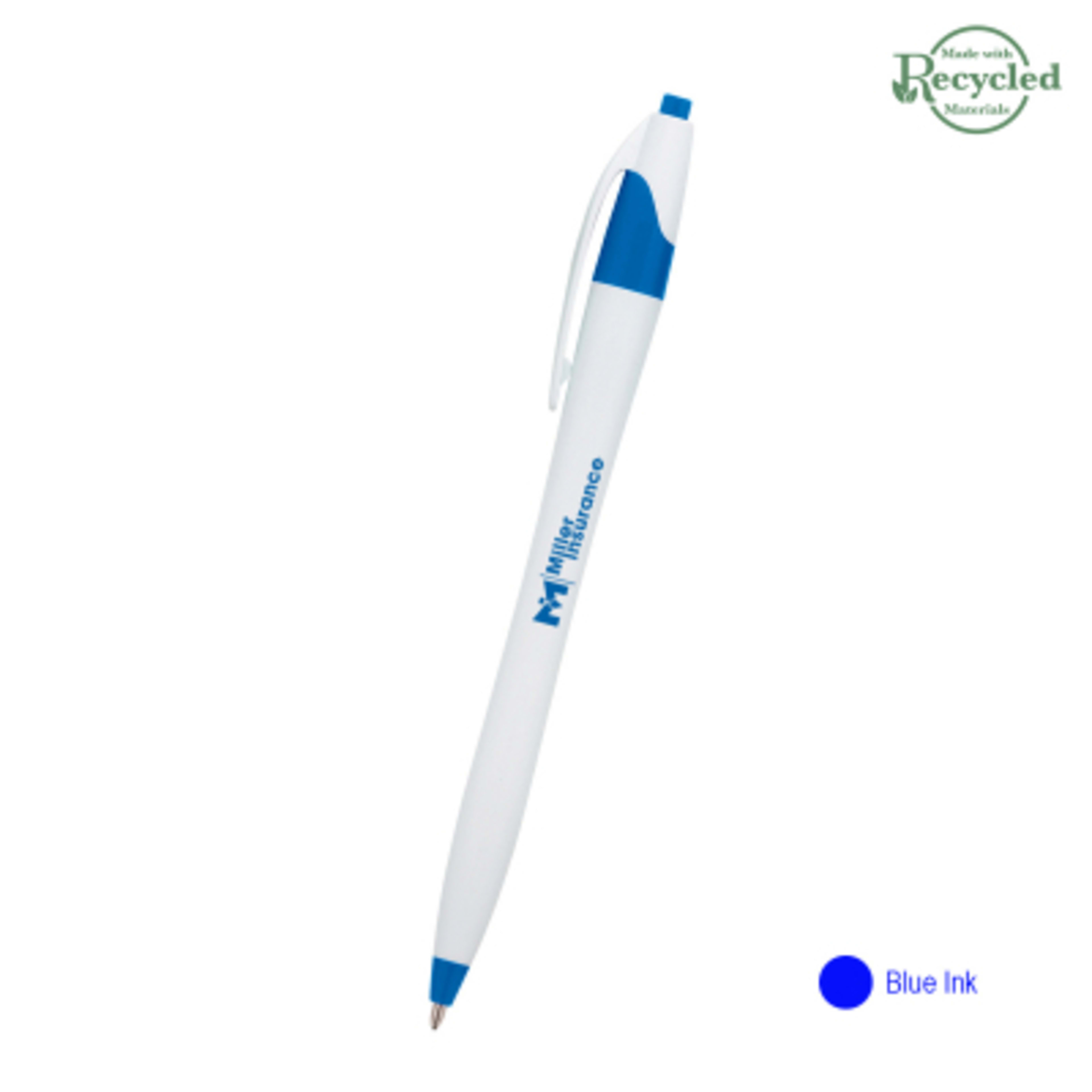 Ballpoint Pen Plunger Action Classic Design - 5.75 in - White/Blue/Blue - Silkscreen - product view 12