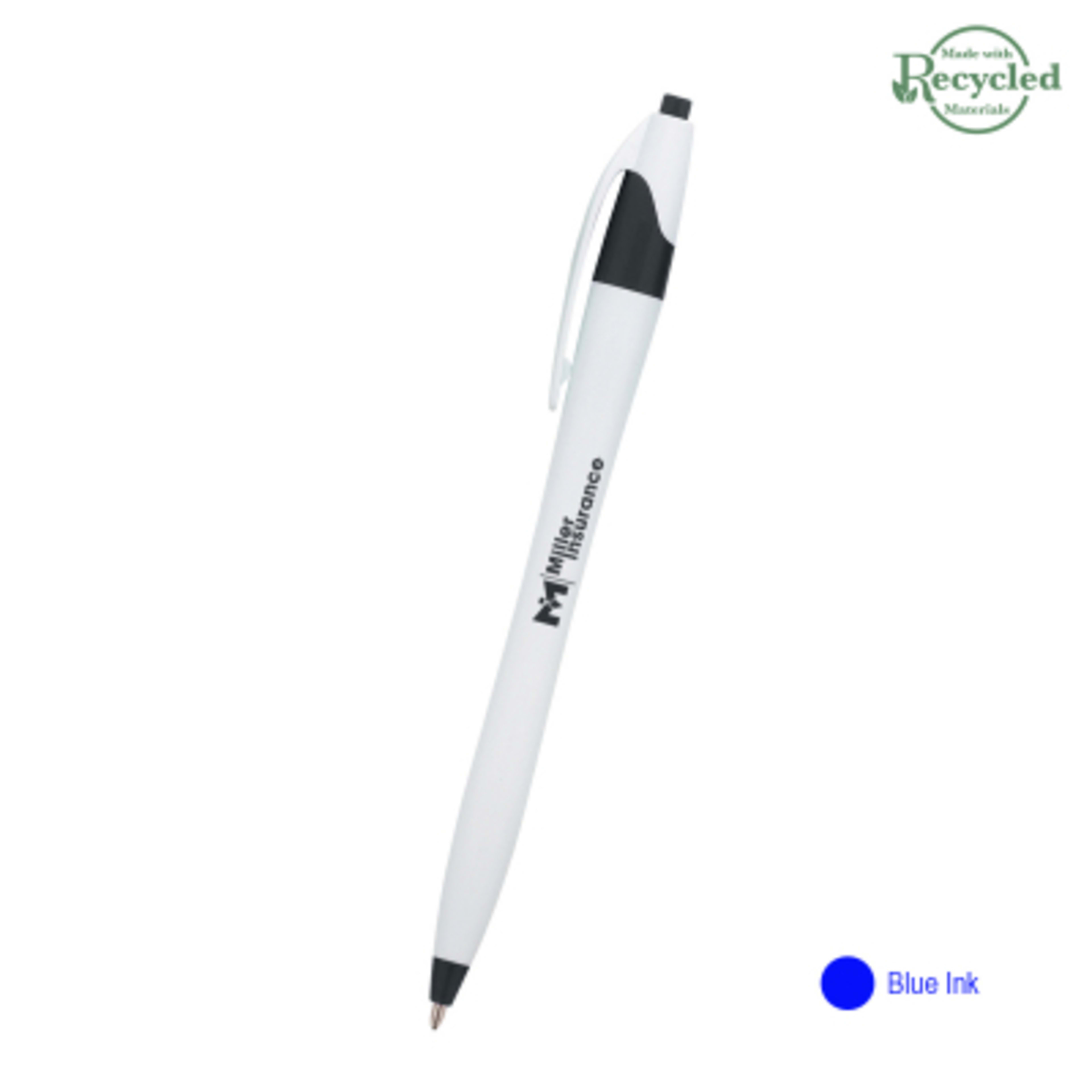 Ballpoint Pen Plunger Action Classic Design - 5.75 in - White/Black/Blue - Silkscreen - product view 14