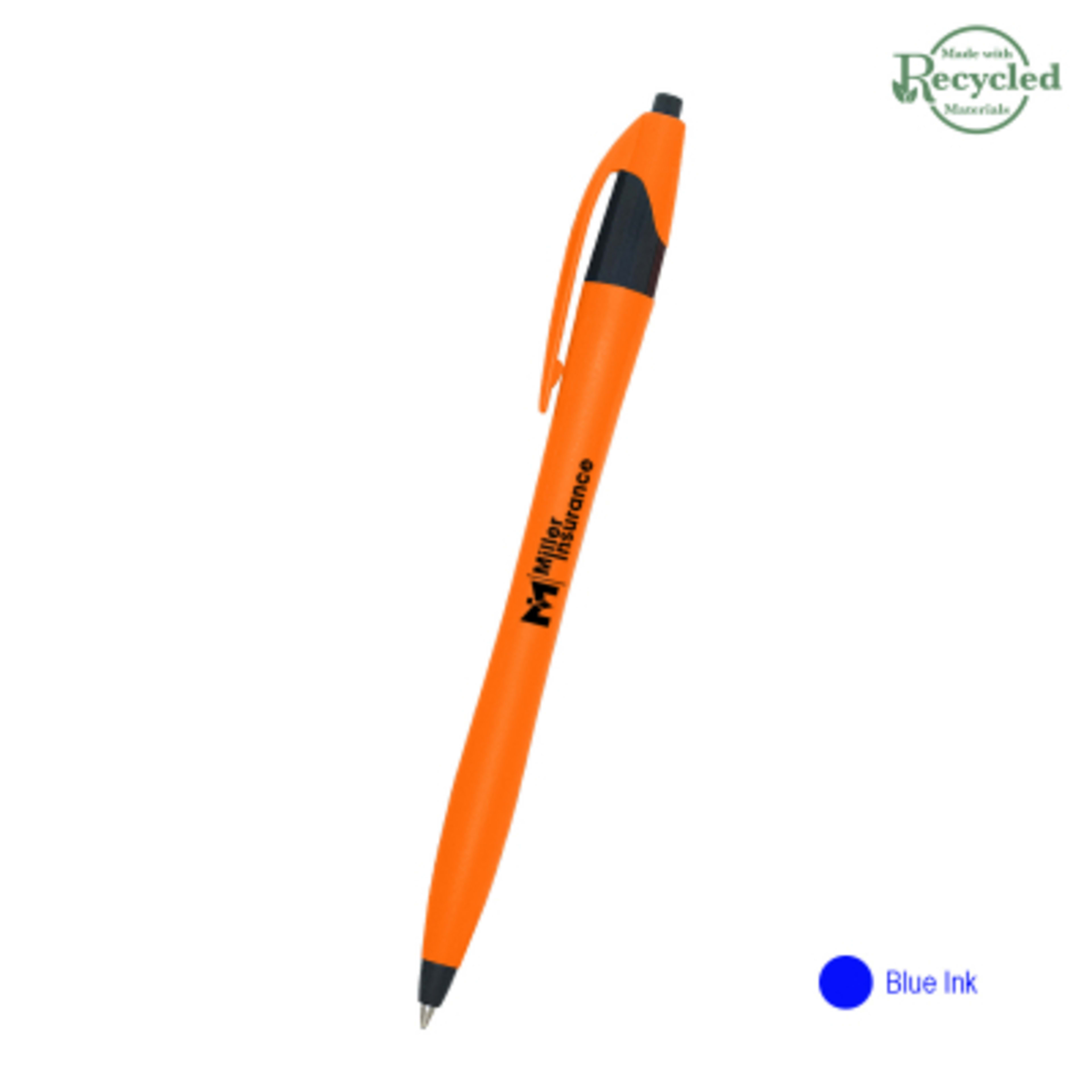 Ballpoint Pen Plunger Action Classic Design - 5.75 in - ORN/Blue - Silkscreen - product view 30