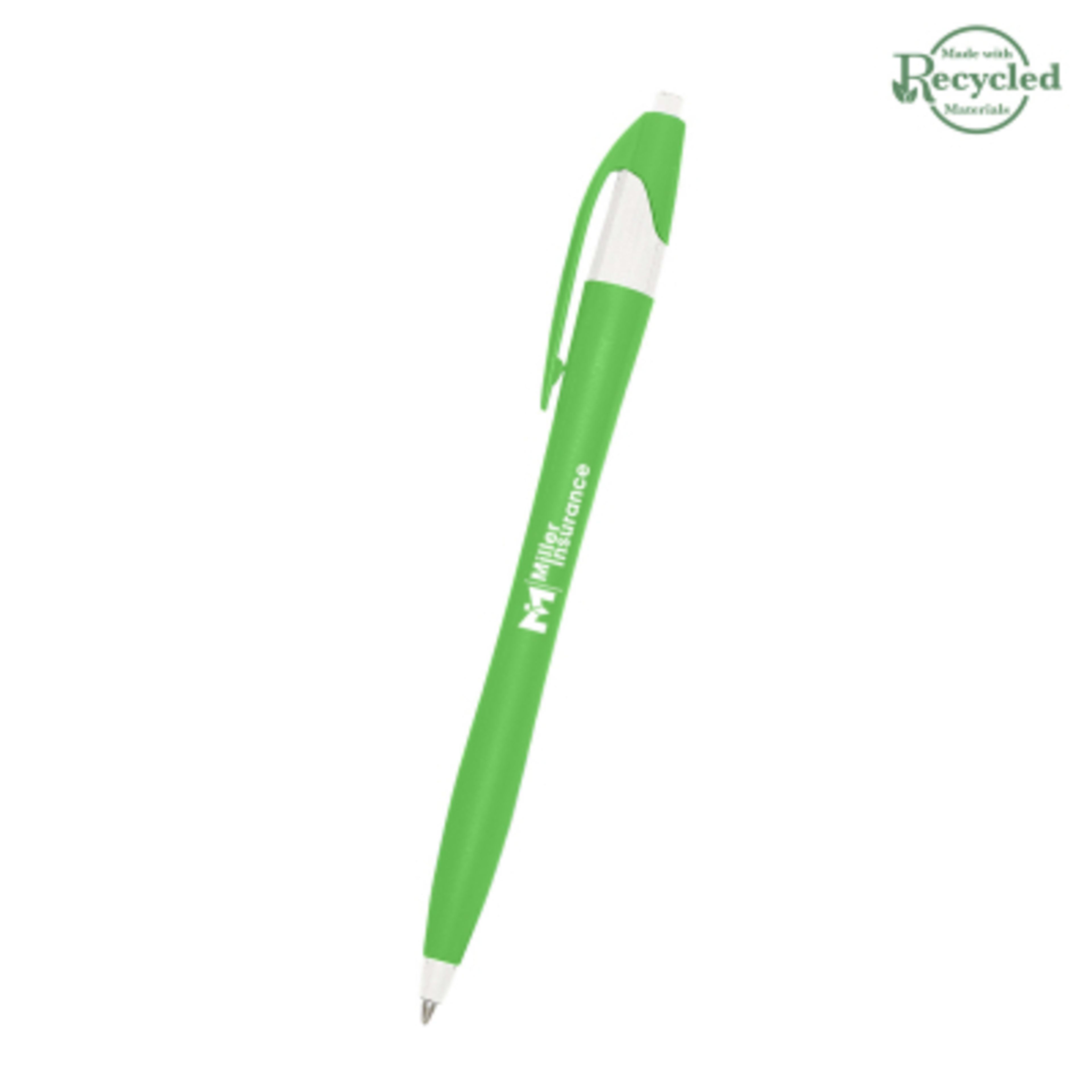 Ballpoint Pen Plunger Action Classic Design - 5.75 in - Green/White - Silkscreen - product view 33