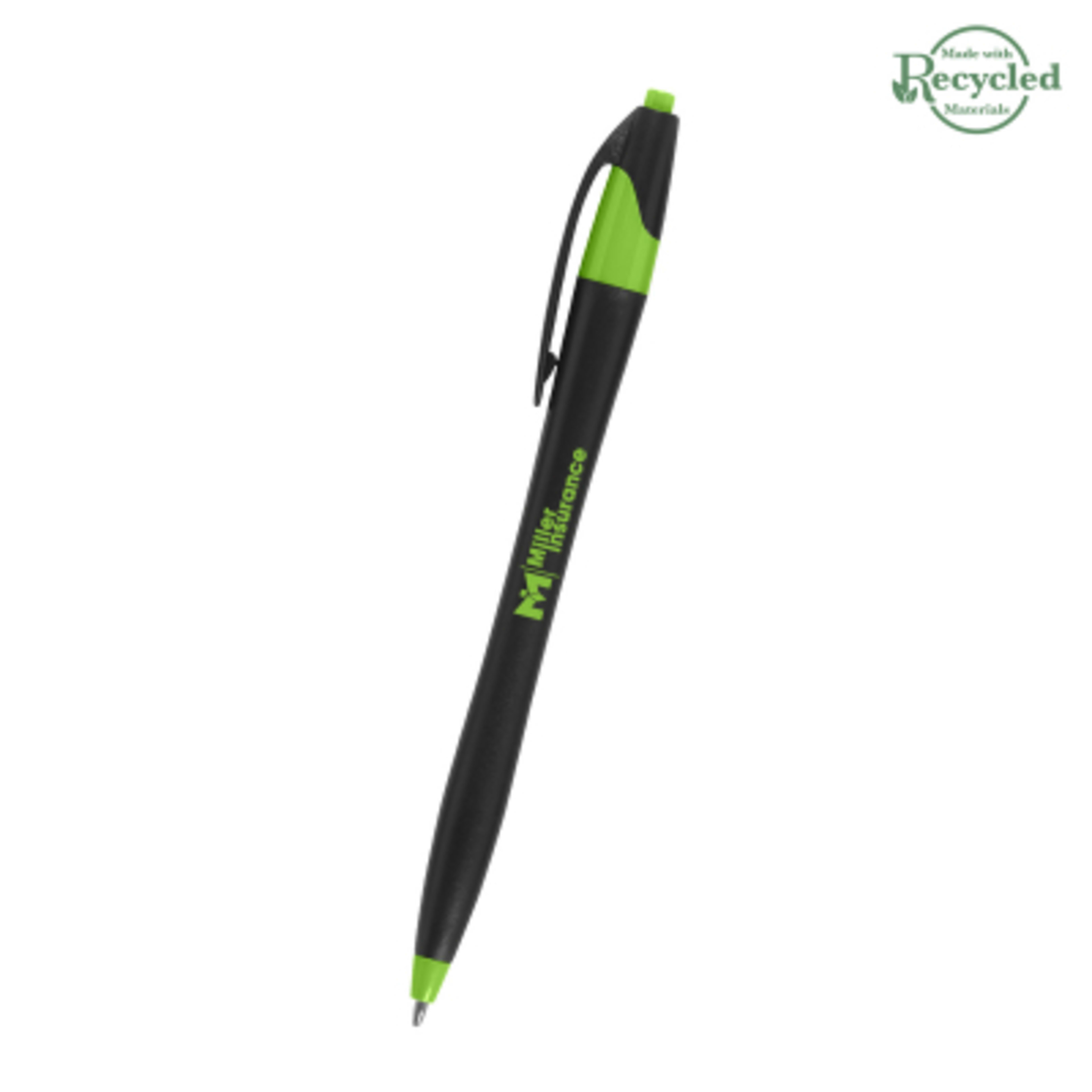 Ballpoint Pen Plunger Action Classic Design - 5.75 in - Black/Lime - Silkscreen - product view 44