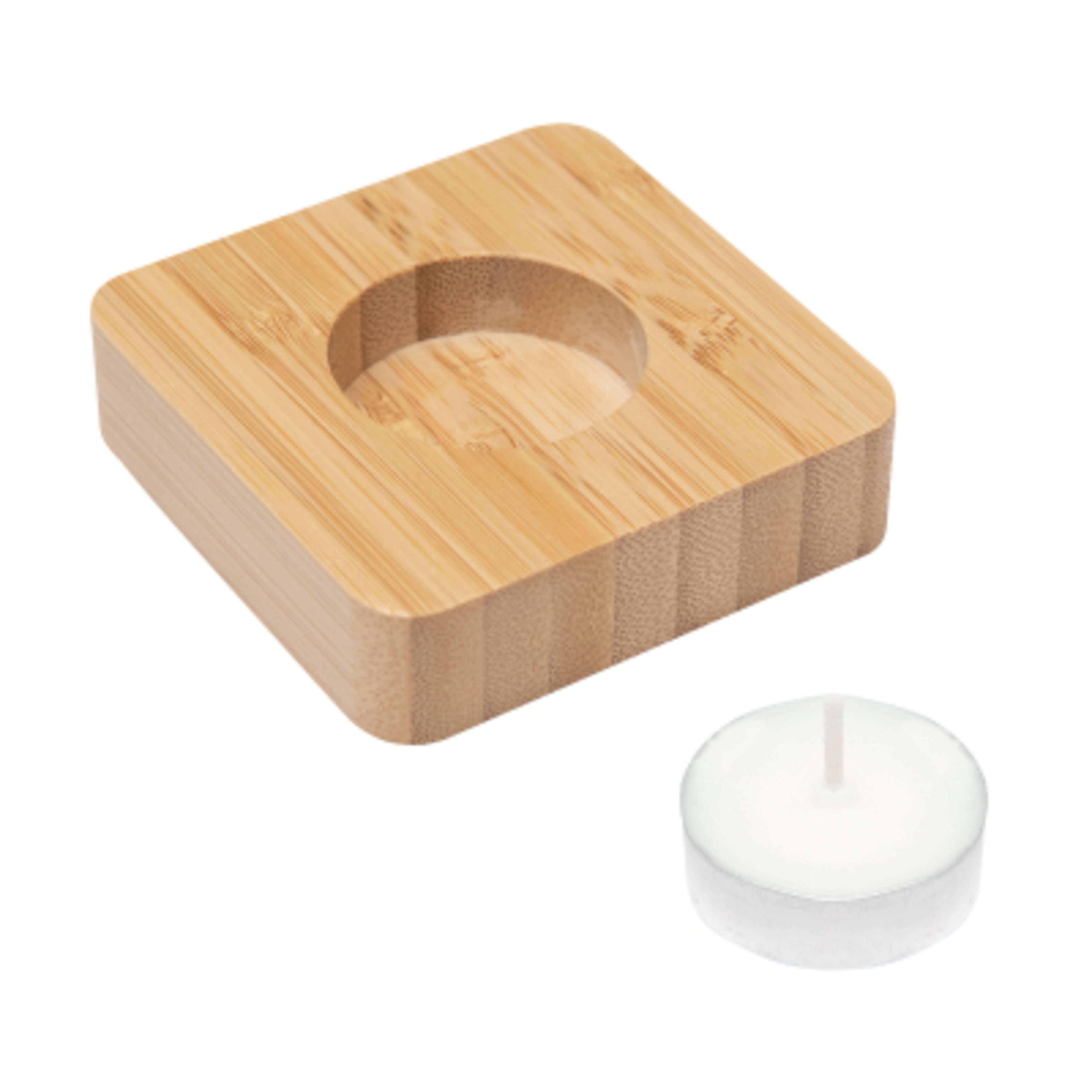 Tea Light Candle Holder Bamboo Reusable With Candle - 3 x 3 x 0.75 in - NAT - Parts - product view 3