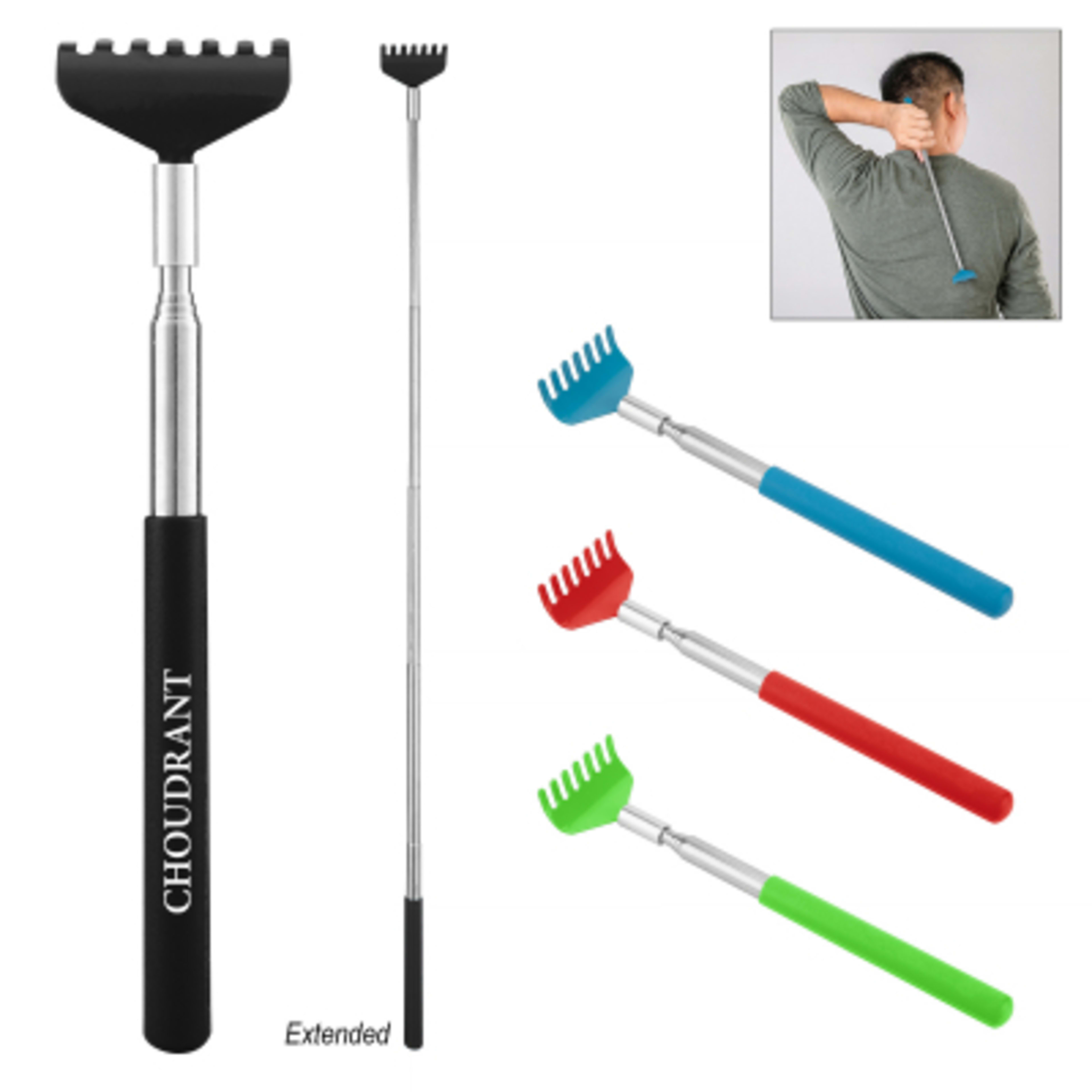 Back Scratcher Extendable Stainless Steel - 7.5 in to 26 in - Group Shot - product view 3