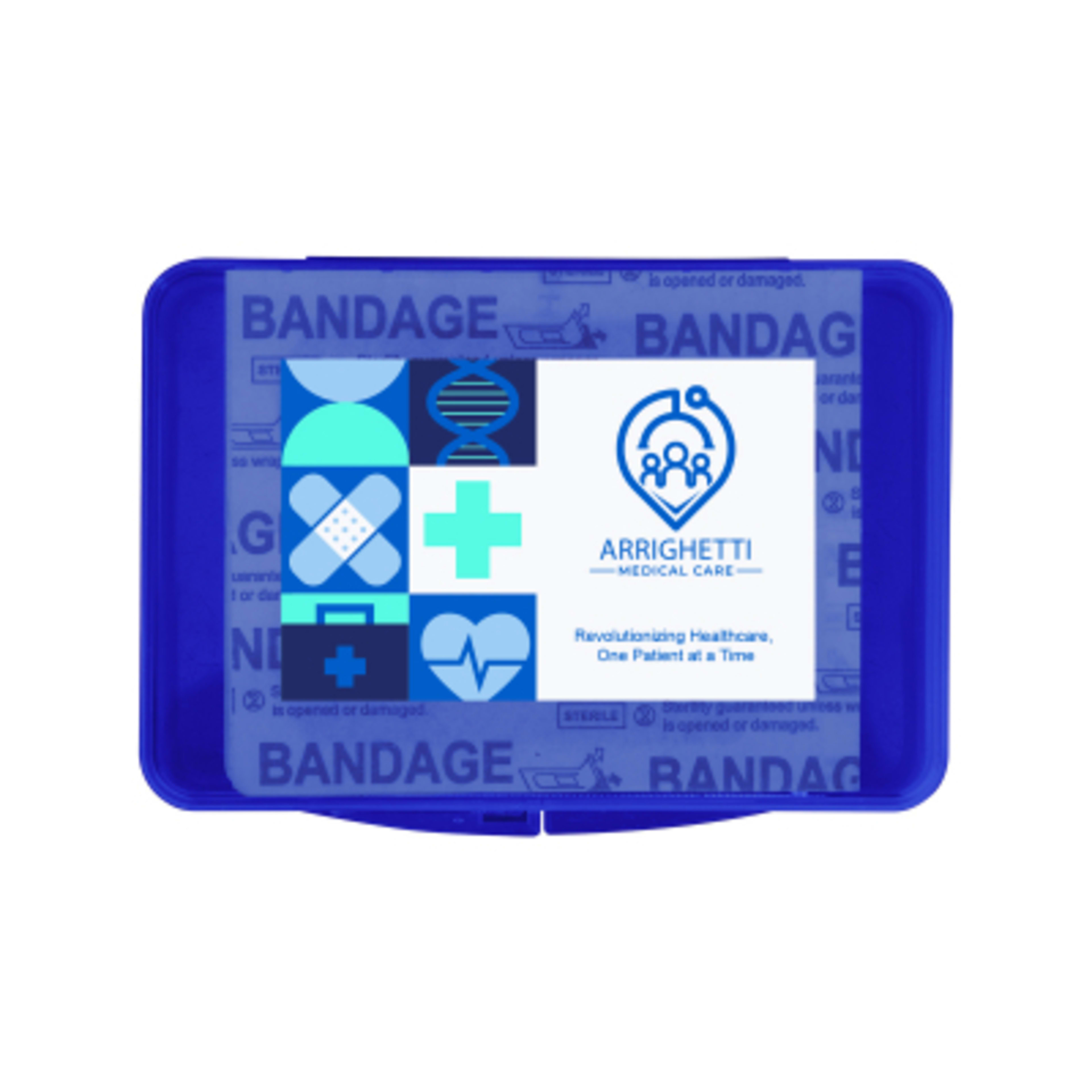 Portable First Aid Kit with Travel Case - 3.5 x 2.5 in - TRN/Blue - White Label 4CP - promotional product with custom logo