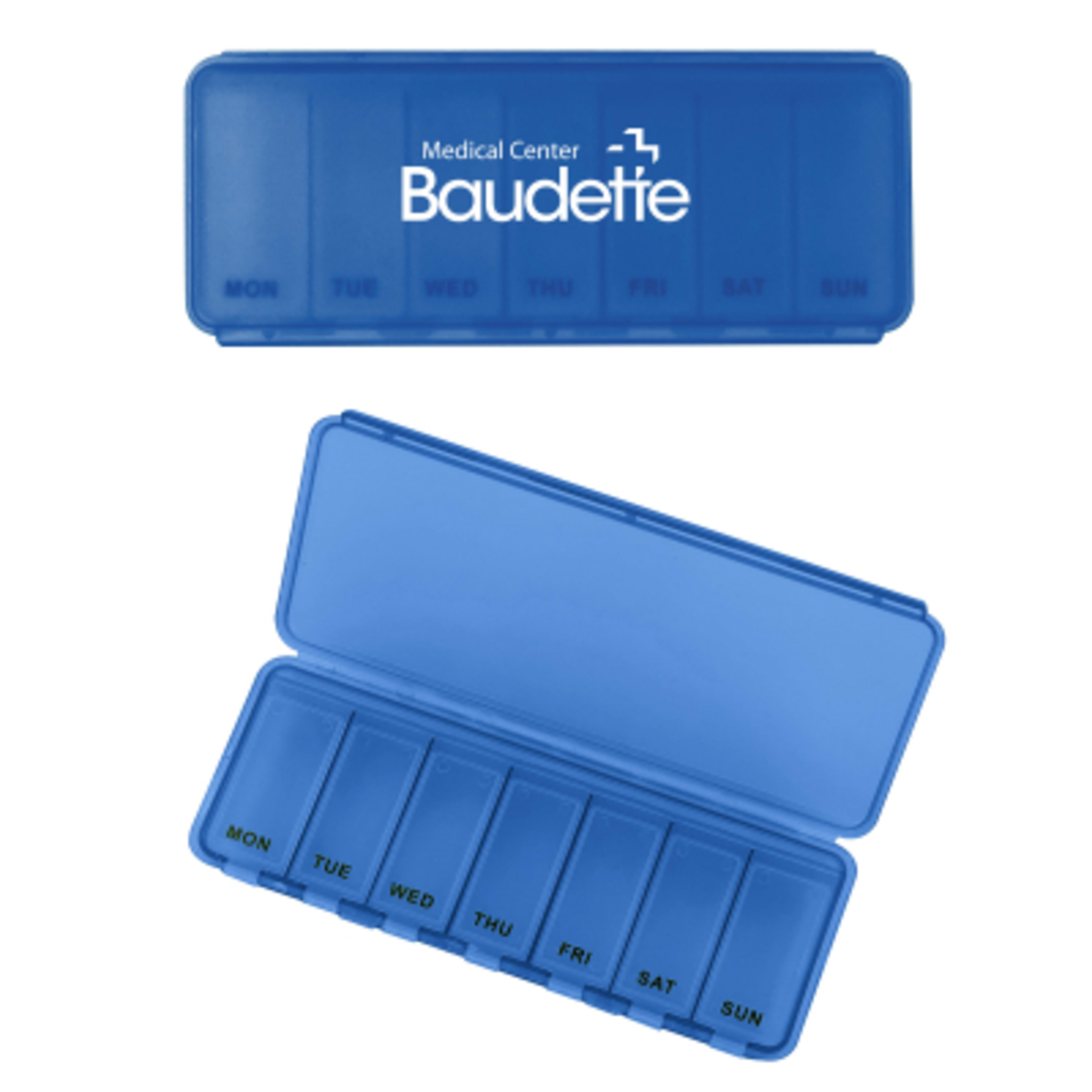 Large 7-Day Pill Container with Scoop Design - 6.6 x 2.5 in - Blue - Silkscreen - product view 1