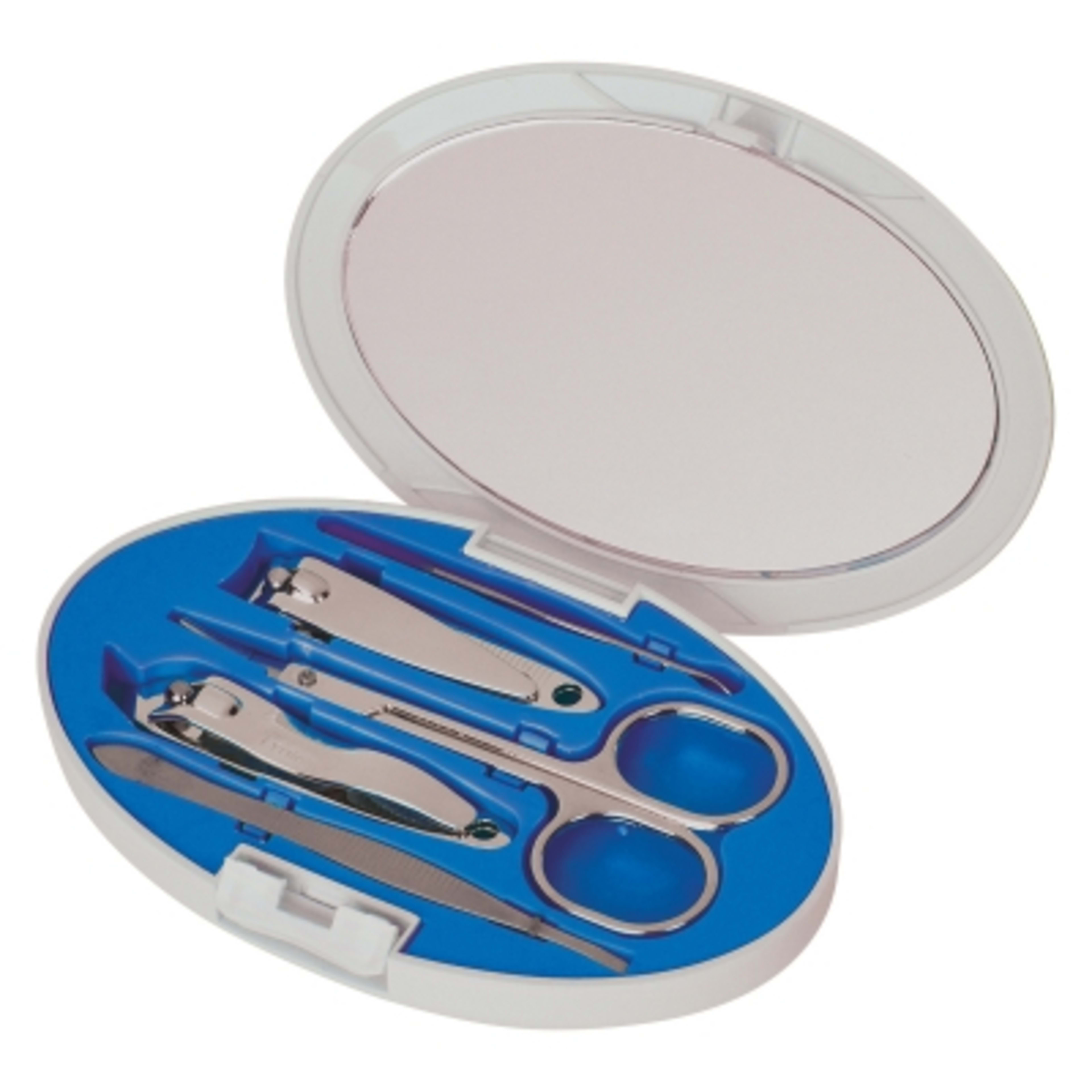 Manicure Set with Mirror - 4.5 x 3 in - Blue - Open - product view 2