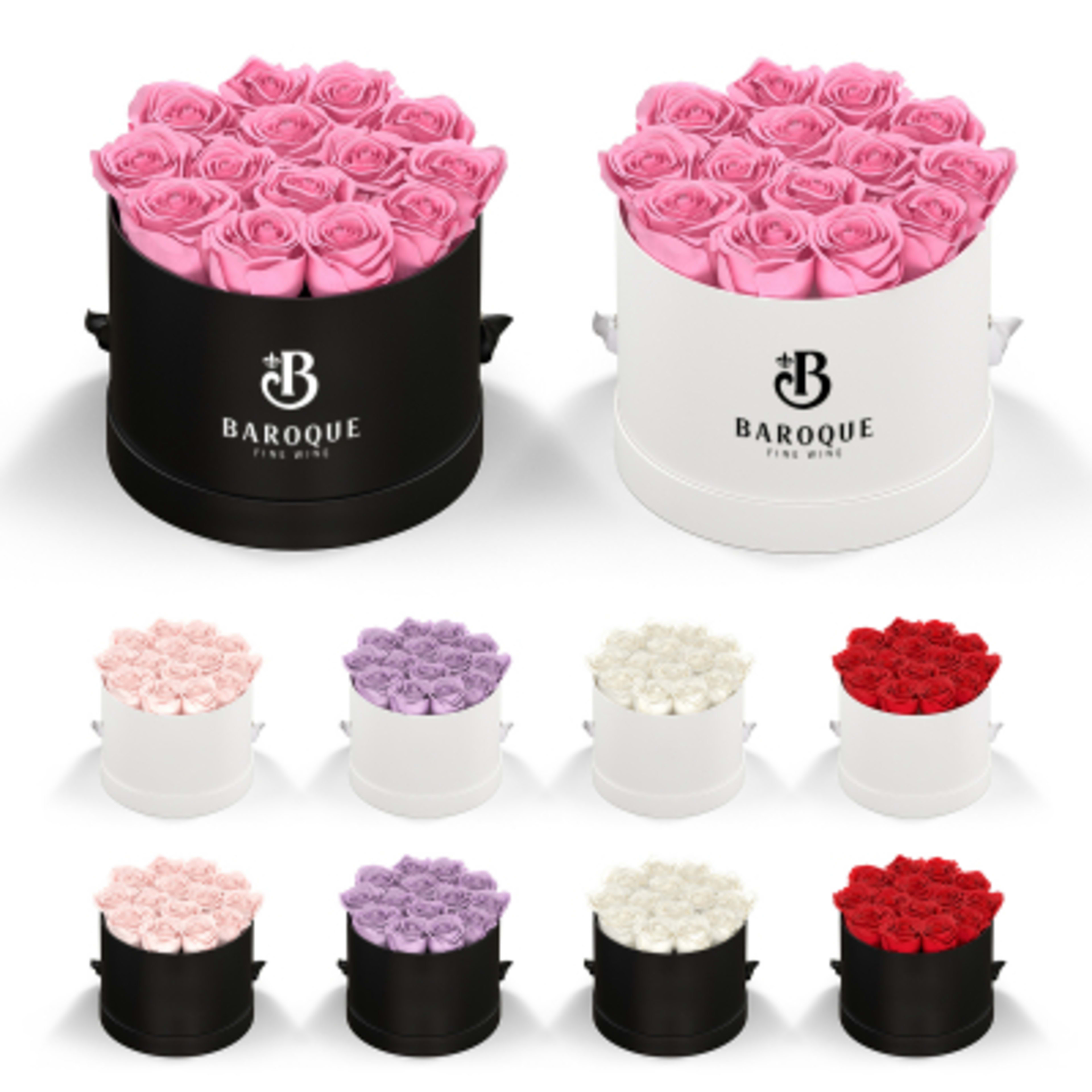 Rose Arrangement Small Round Eternity Roses Hat Box - 7 x 7 x 5 in - Group Shot - product view 11