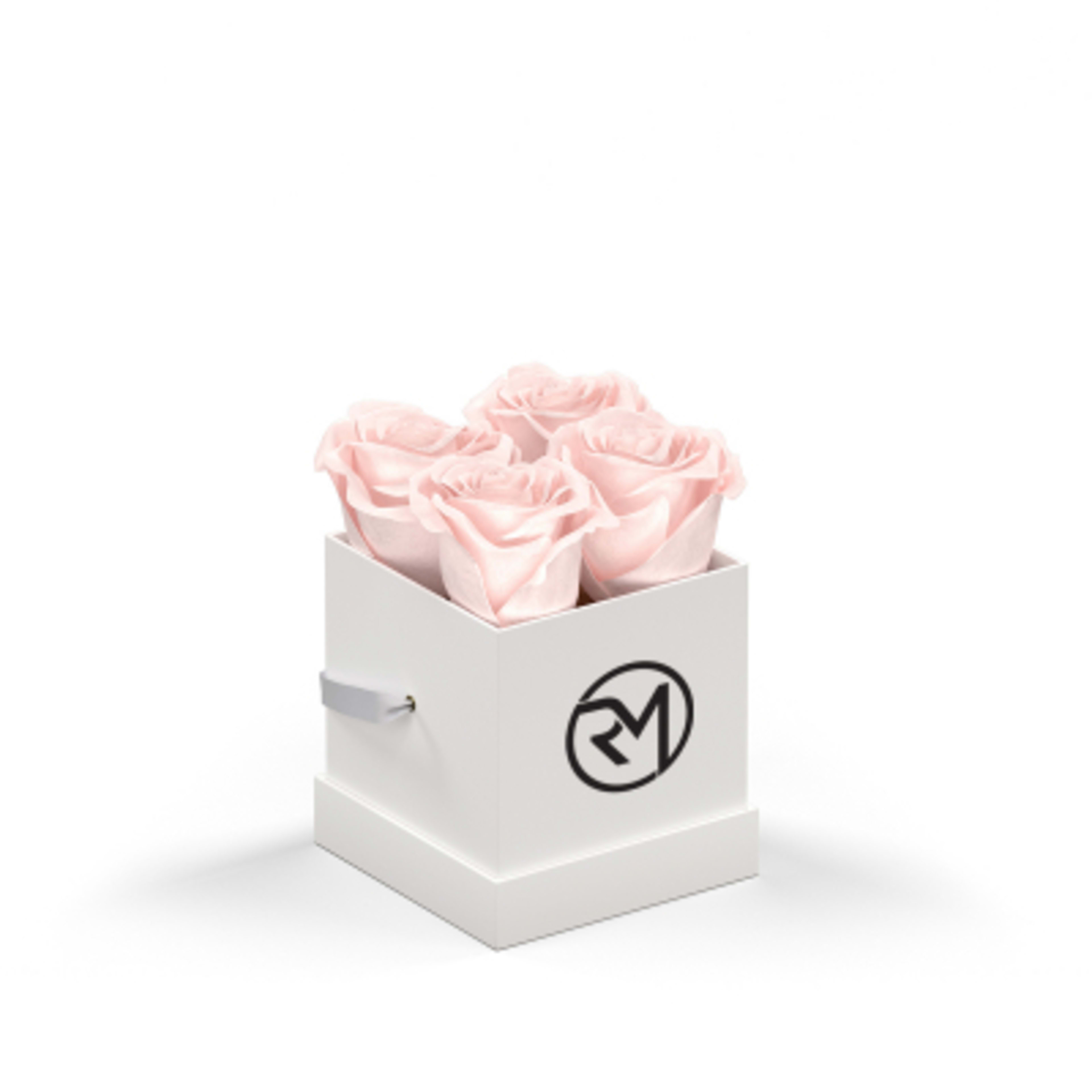 Rose Arrangement Le Petit Square Eternity Roses Hat Box - 4 x 4 x 4.5 in - White/BOX - BLUSH Silkscreen - promotional product with custom logo