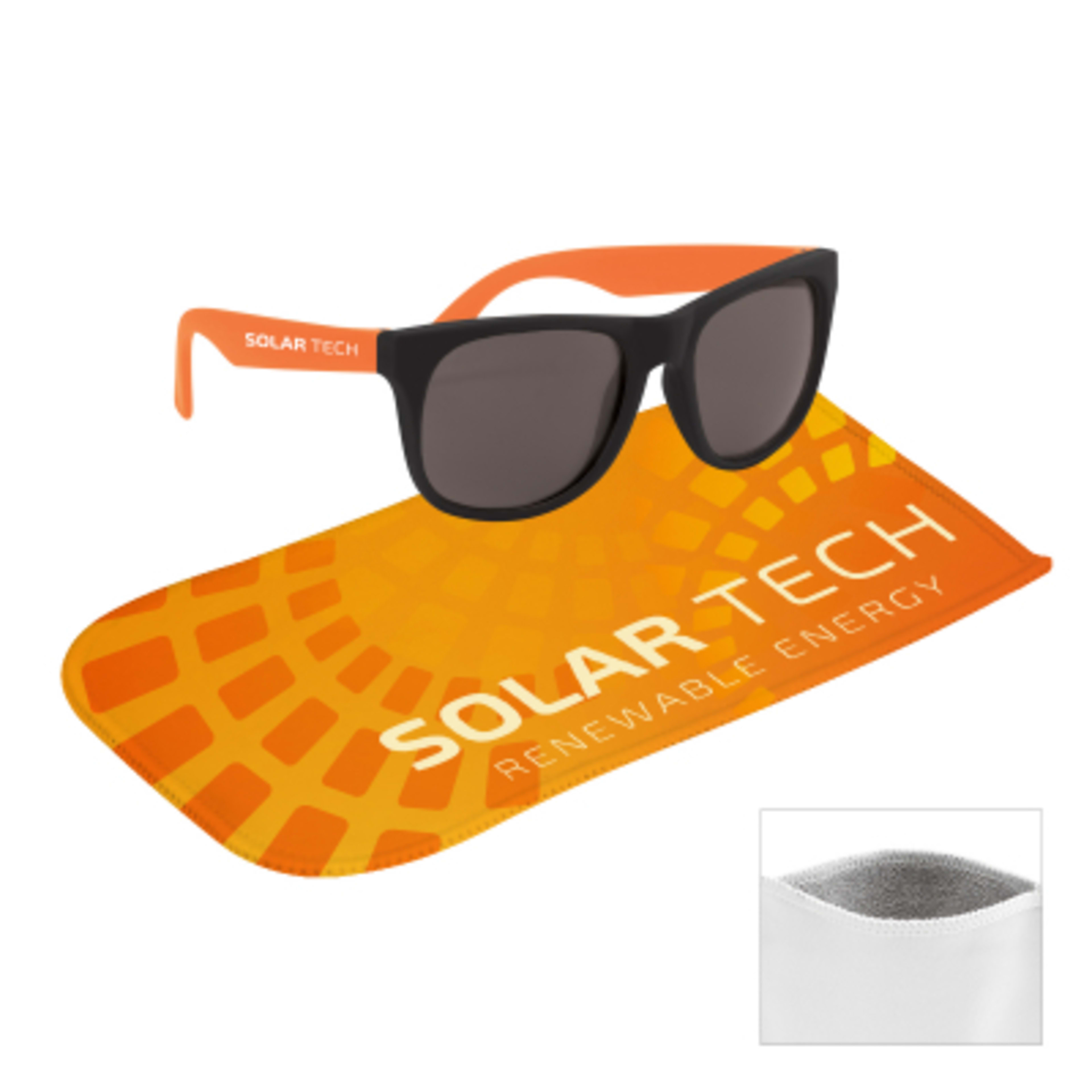 Sunglasses Kit Rubberized With rPET Microfiber Pouch - 7.5 x 4 in - Group Shot - promotional product with custom logo