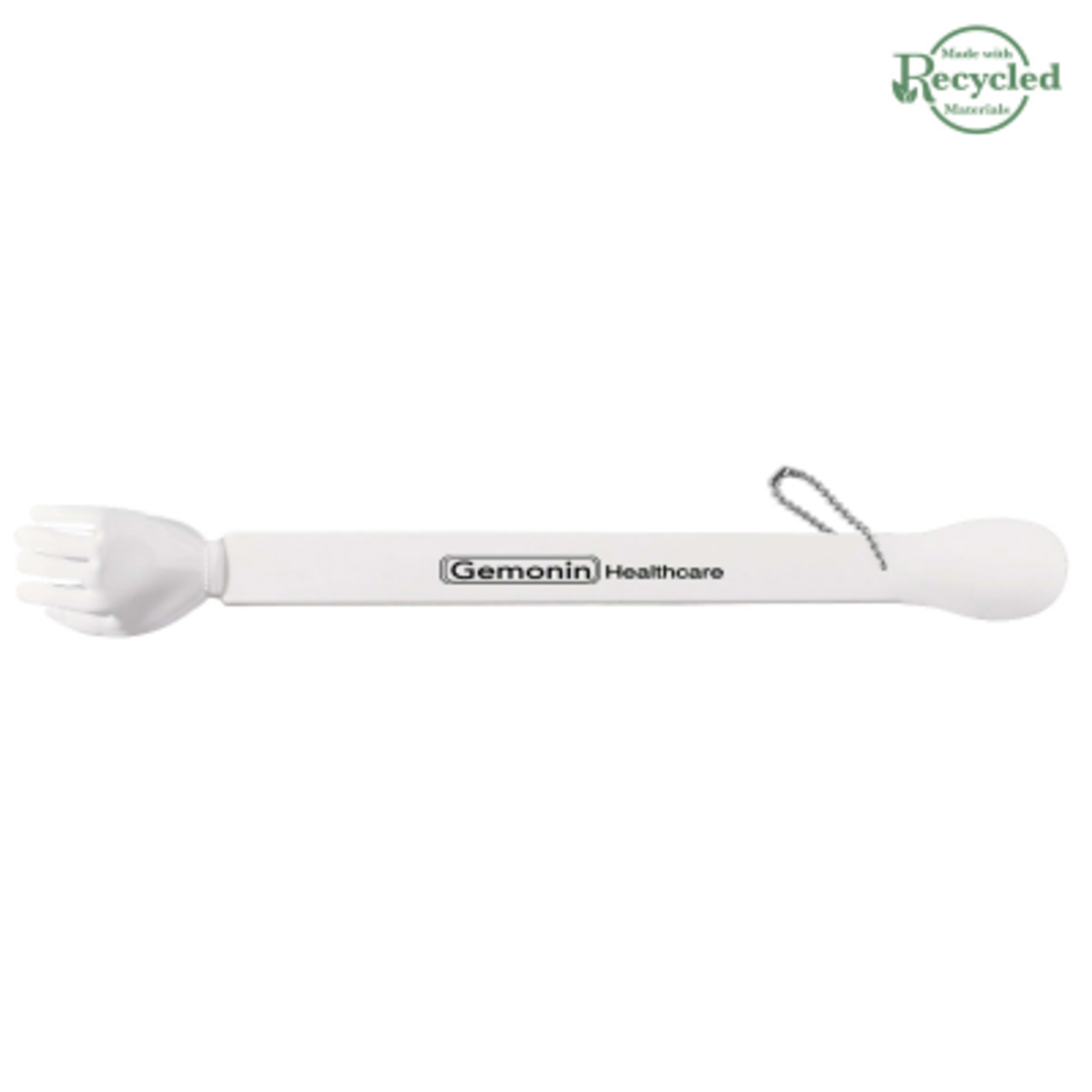Back Scratcher With Shoehorn Bead Chain Attachment - 15 x 1.75 in - White - Silkscreen - product view 1