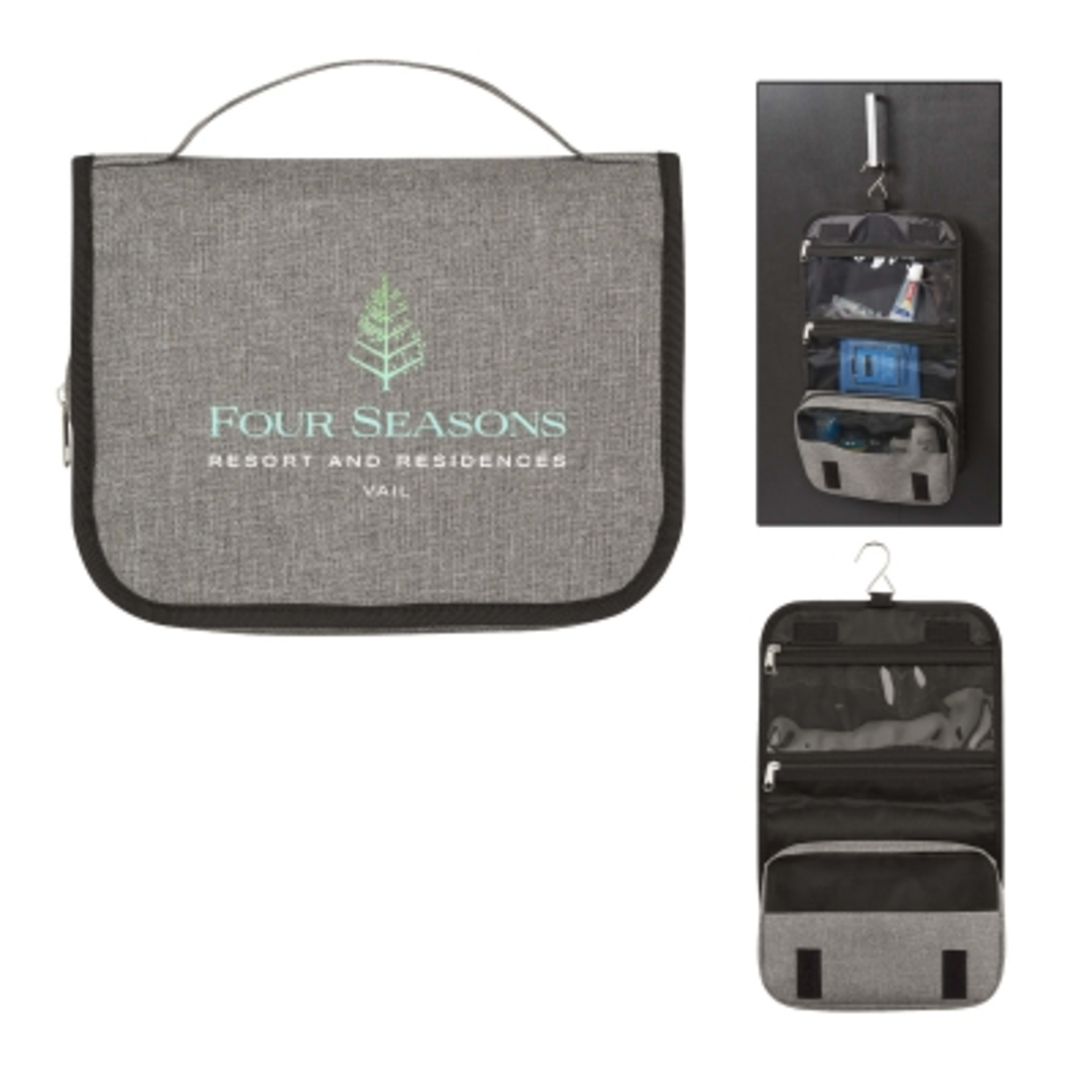 Hanging Toiletry Bag Polyester Foldable - 10.25 x 8 in - Gray - Colorbrite - promotional product with custom logo