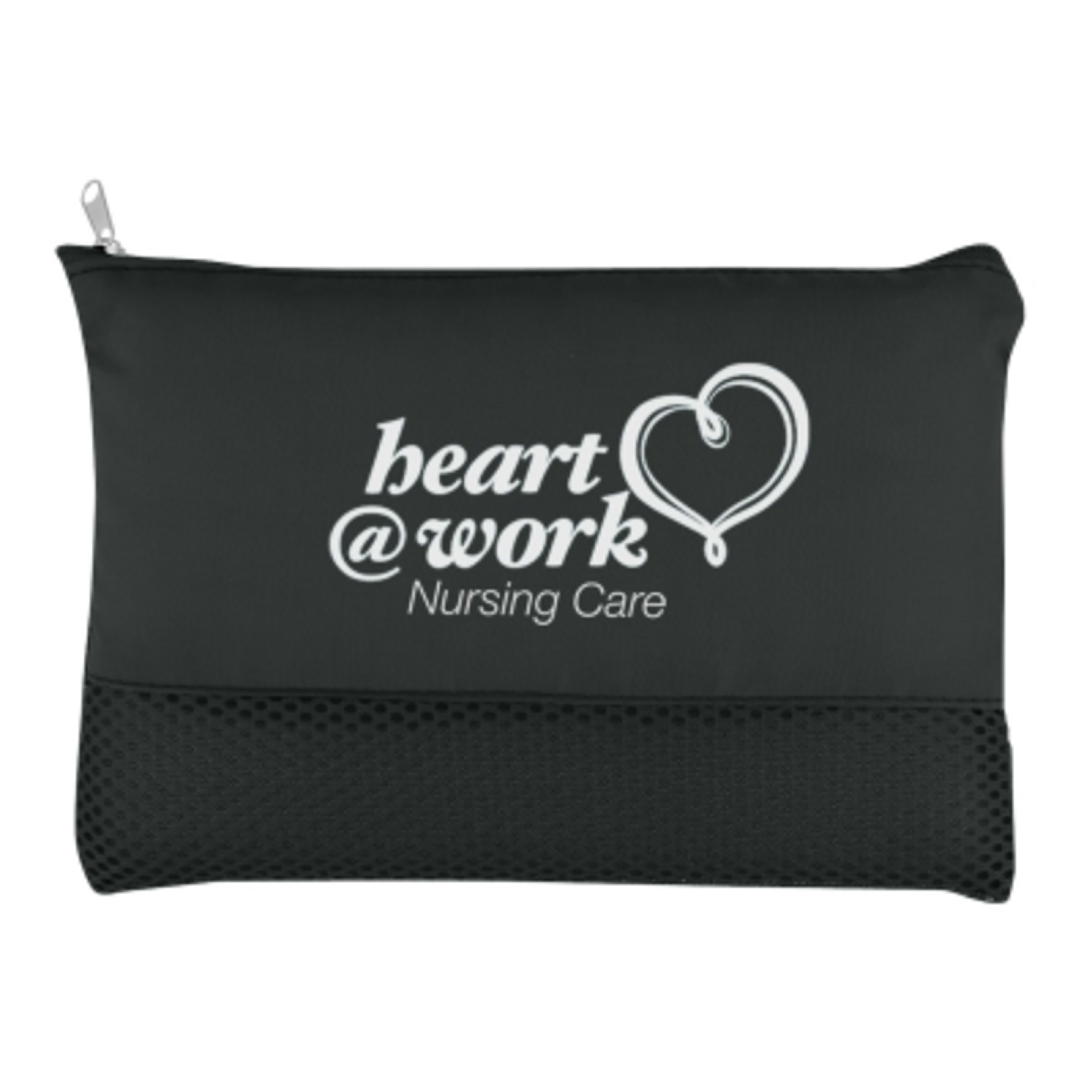 Vanity Bag Mesh Polyester Zippered Travel - 8.5 x 6 in - Black - Silkscreen - promotional product with custom logo
