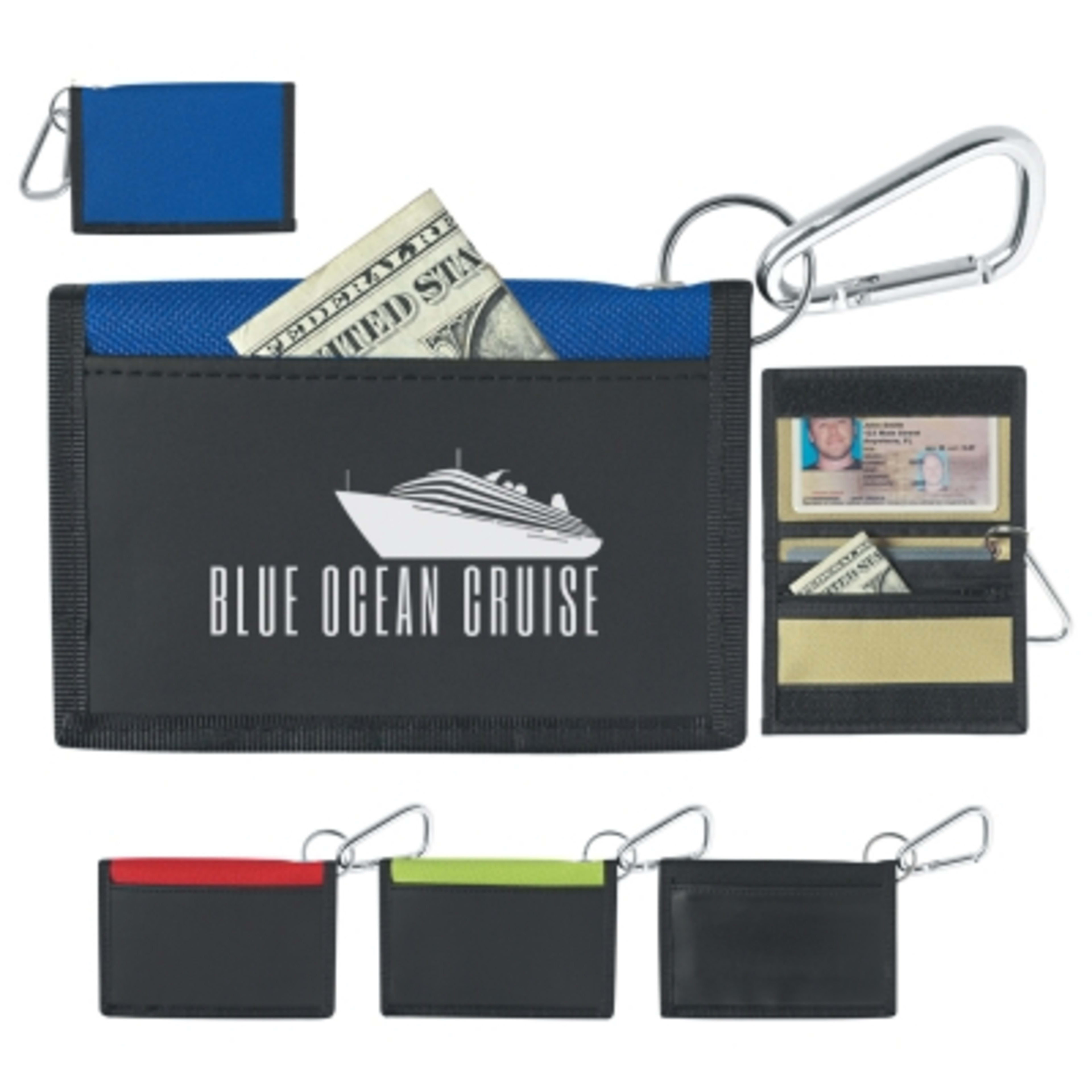 Wallet with Carabiner Hook Clear ID Window - 4.25 x 3 in - Group Shot - product view 2
