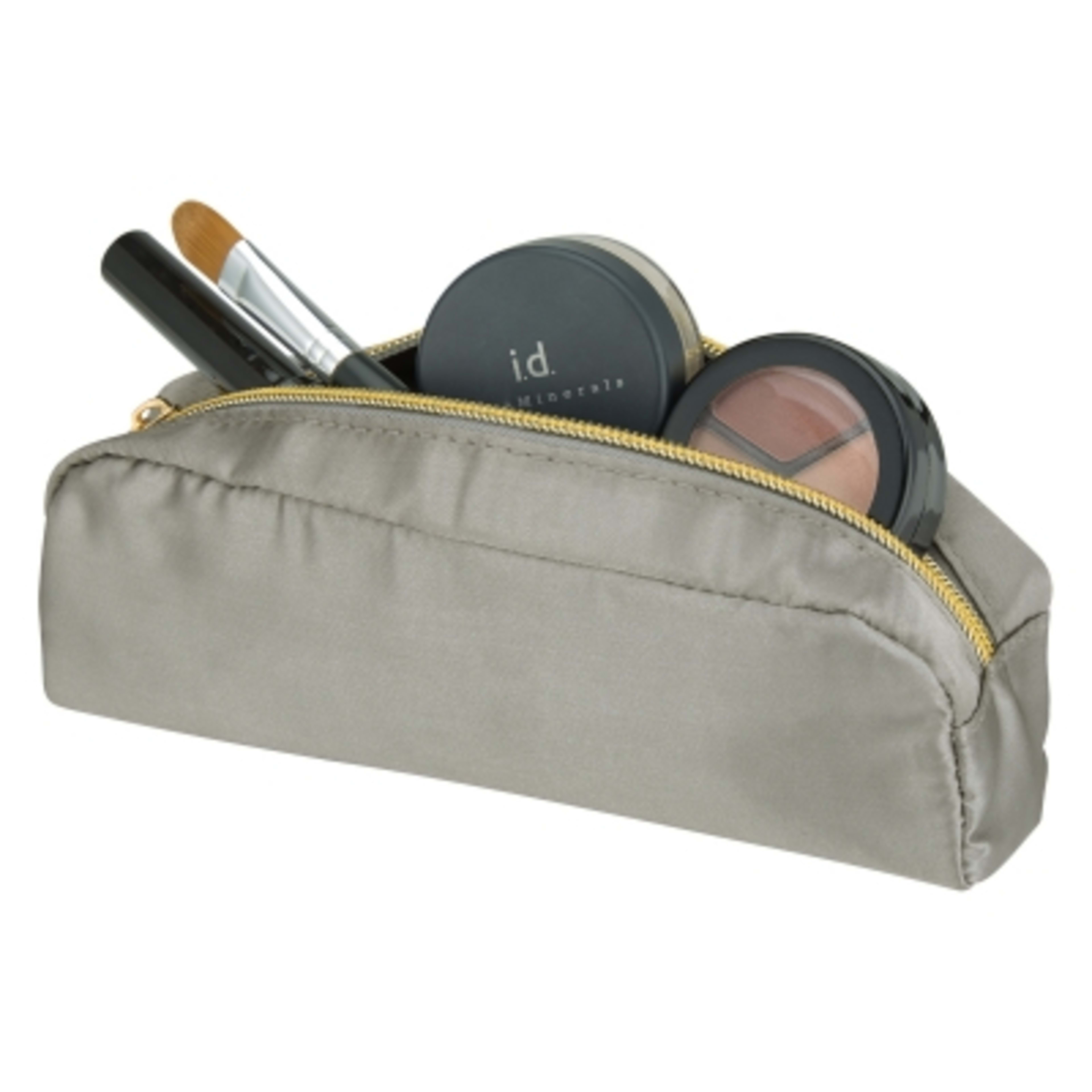 Sadie Satin Cosmetic Pouch Gold Zipper - 7 x 2.25 in - Gray - Propped - product view 3