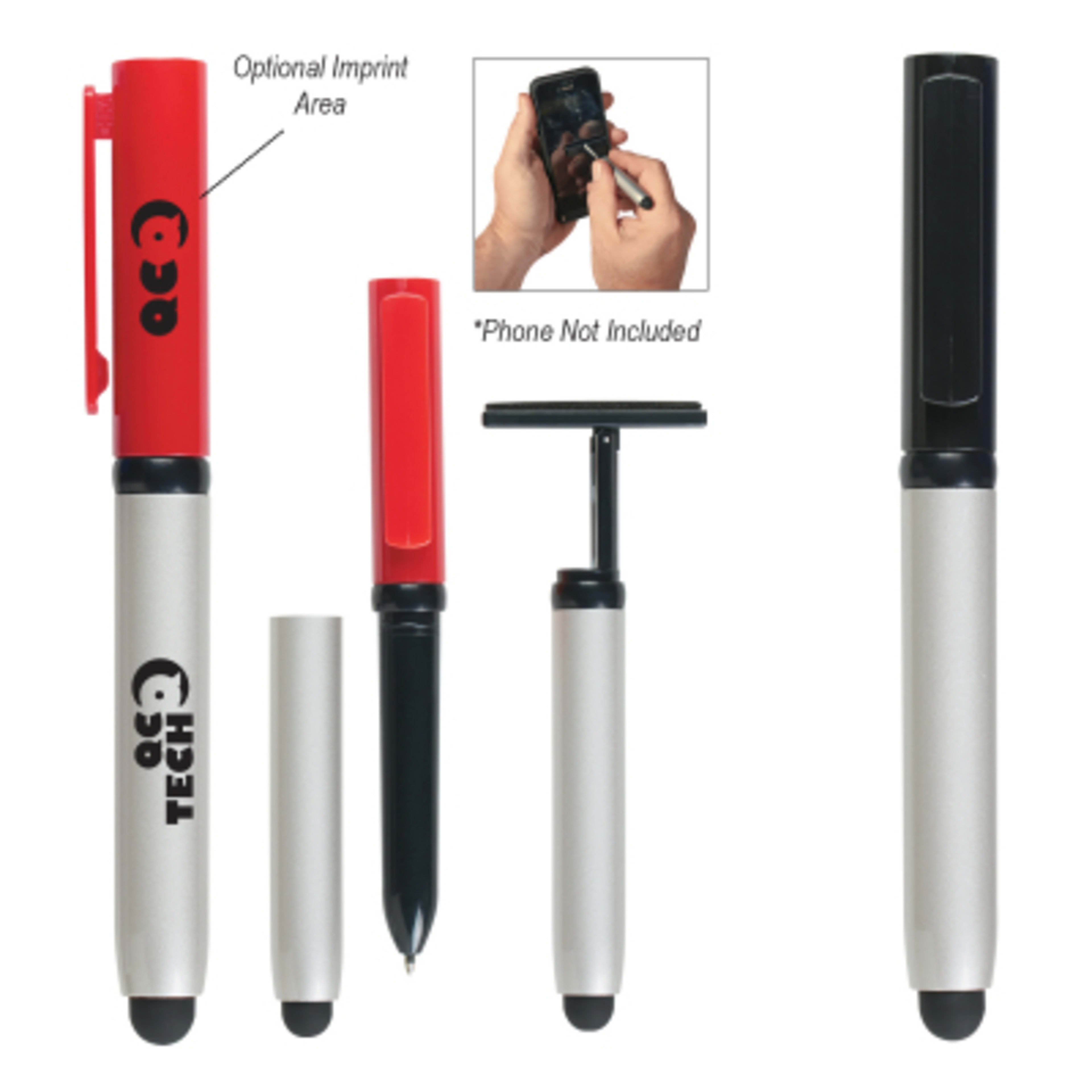 Stylus Pen with Screen Cleaner Ballpoint - 5 in - Group Shot - promotional product with custom logo