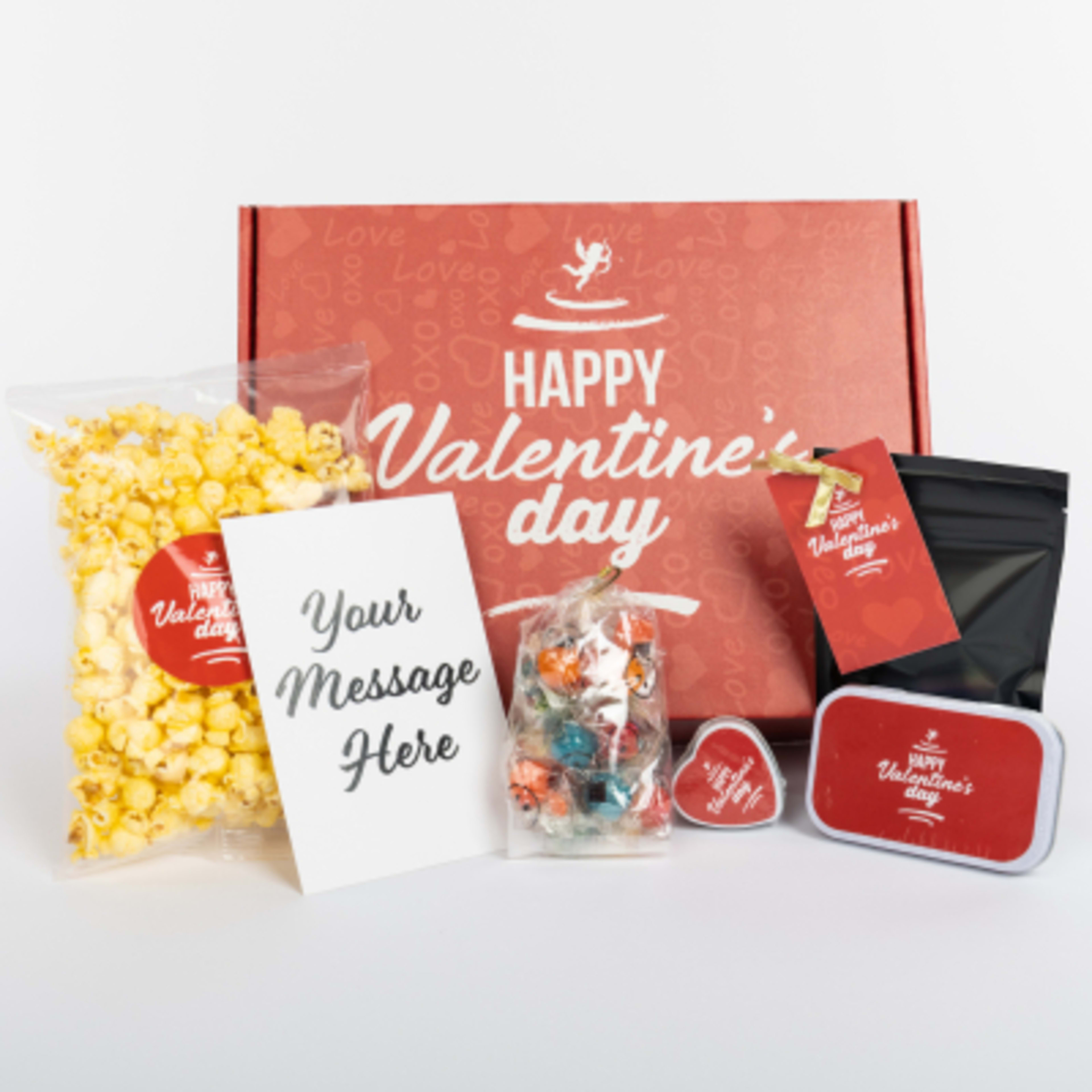 Valentine Gift Set with Heart Candle and Treats - Group Shot - promotional product with custom logo