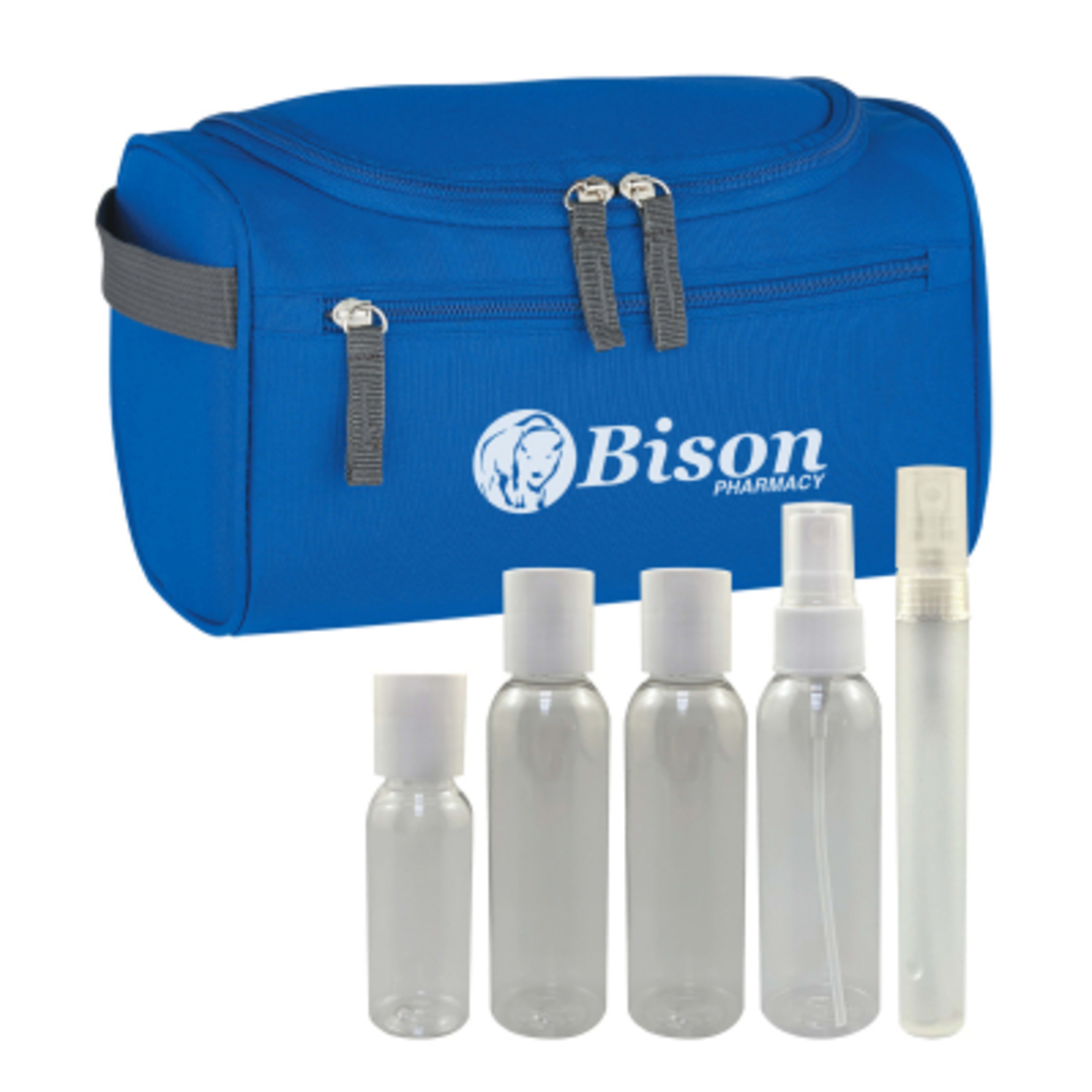 Deluxe Travel Toiletry Kit with Refillable Bottles - Group Shot - promotional product with custom logo
