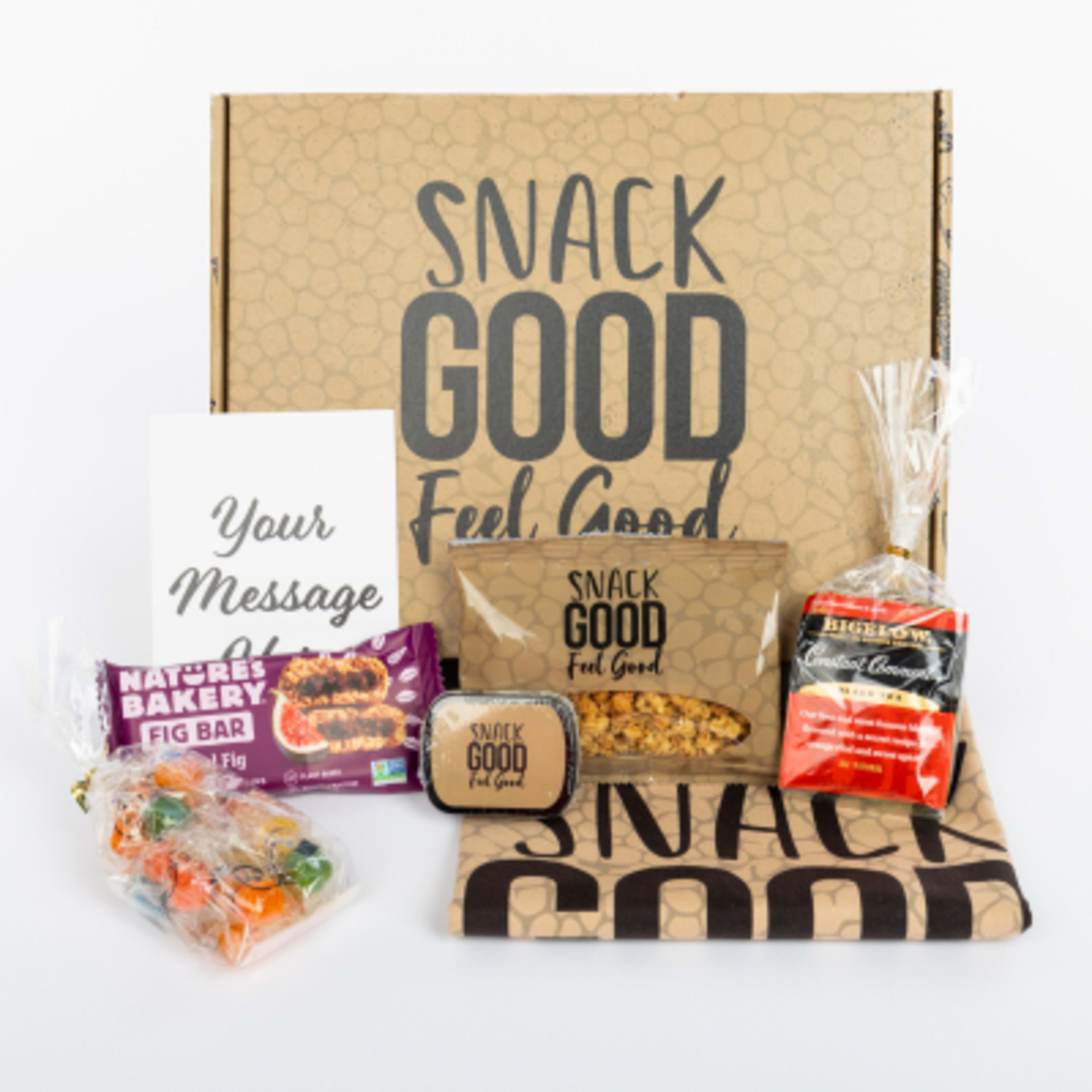 Happy's Snack Gift Set with Cooling Towel and Tin - Group Shot - promotional product with custom logo