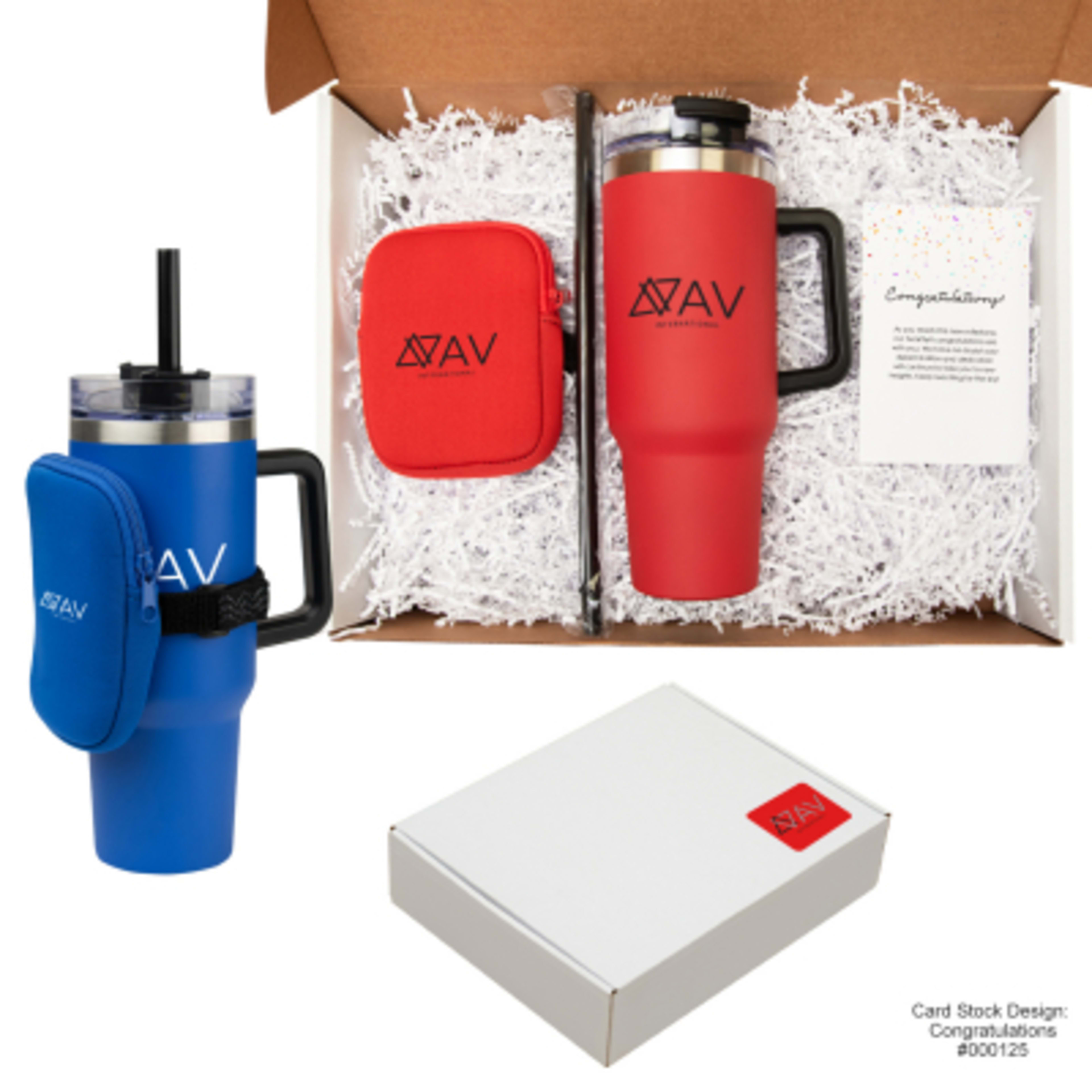 Travel Gift Set with Stainless Steel Tumbler and Pouch - 40 oz - Group Shot - promotional product with custom logo