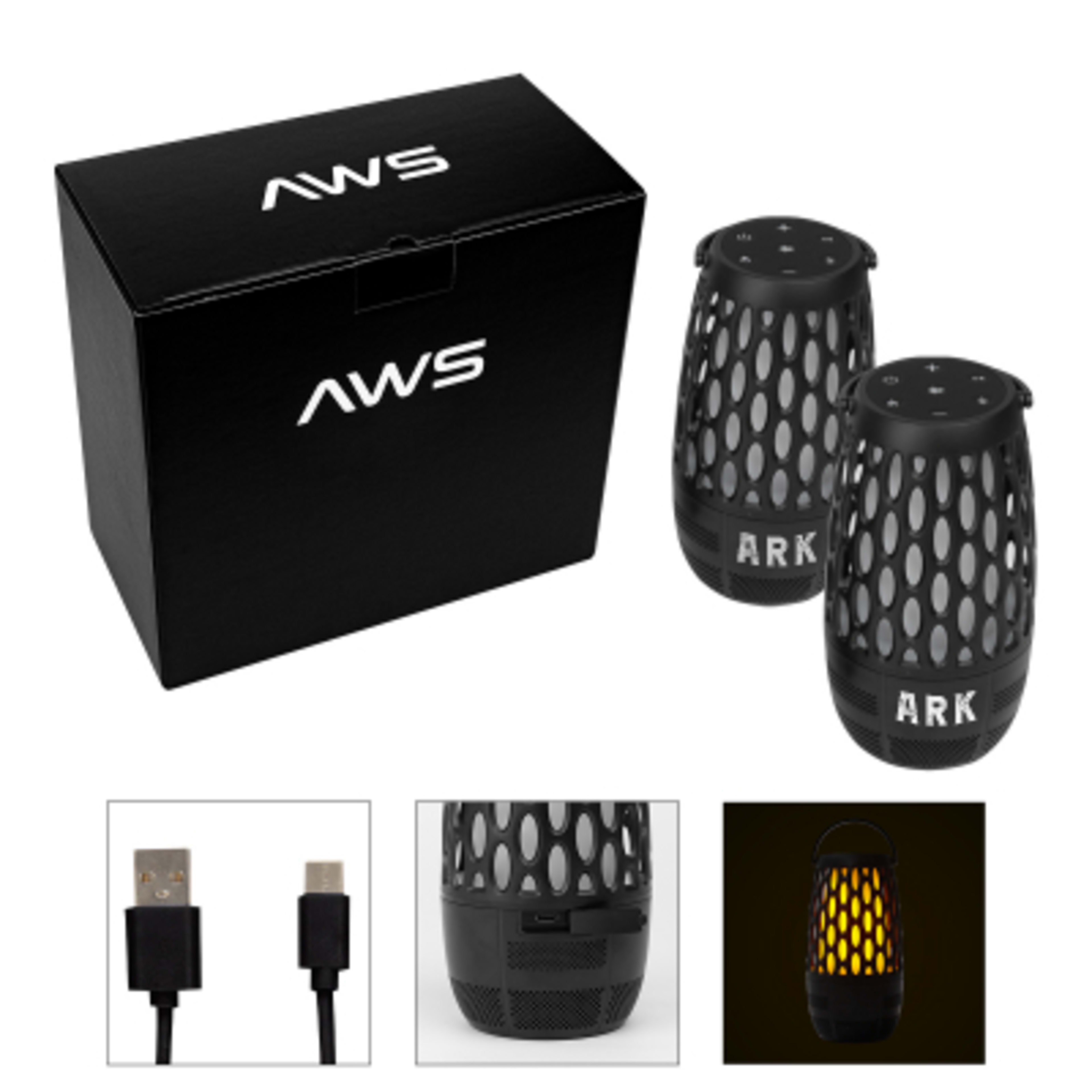 AWS Flame Lantern Speaker and Sound Machine Kit - Group Shot - promotional product with custom logo