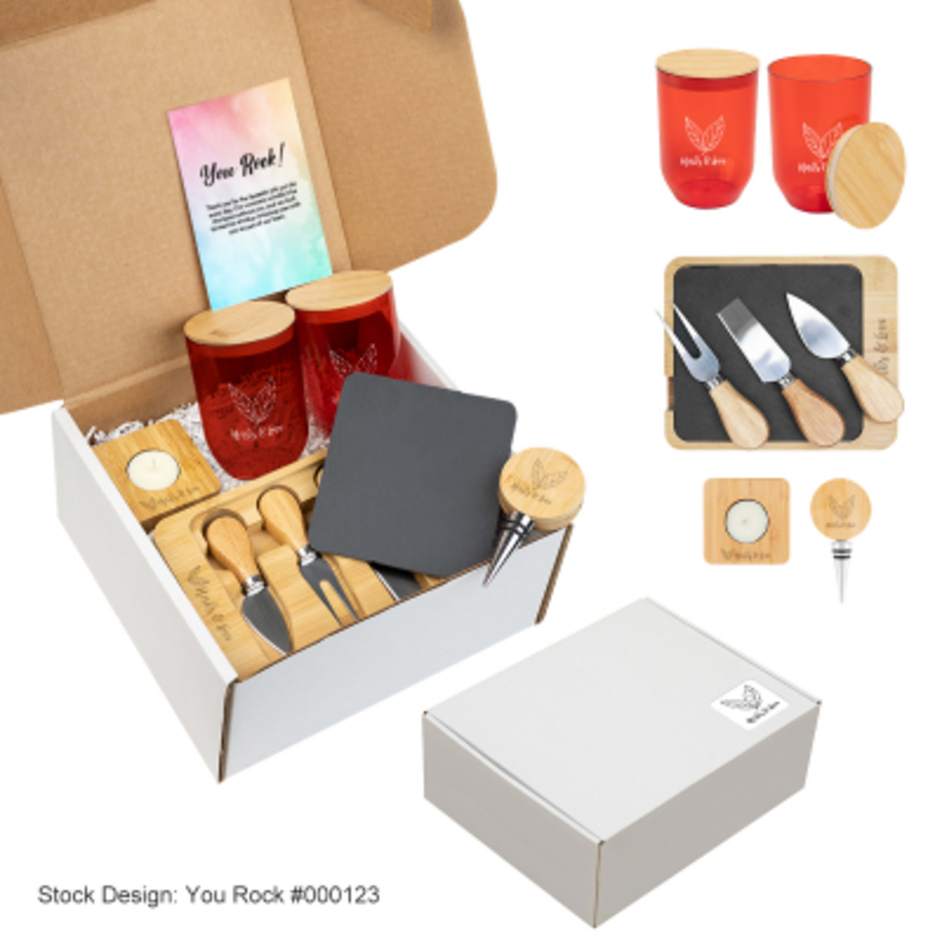 Bamboo Wine and Cheese Entertaining Gift Set - Group Shot - promotional product with custom logo