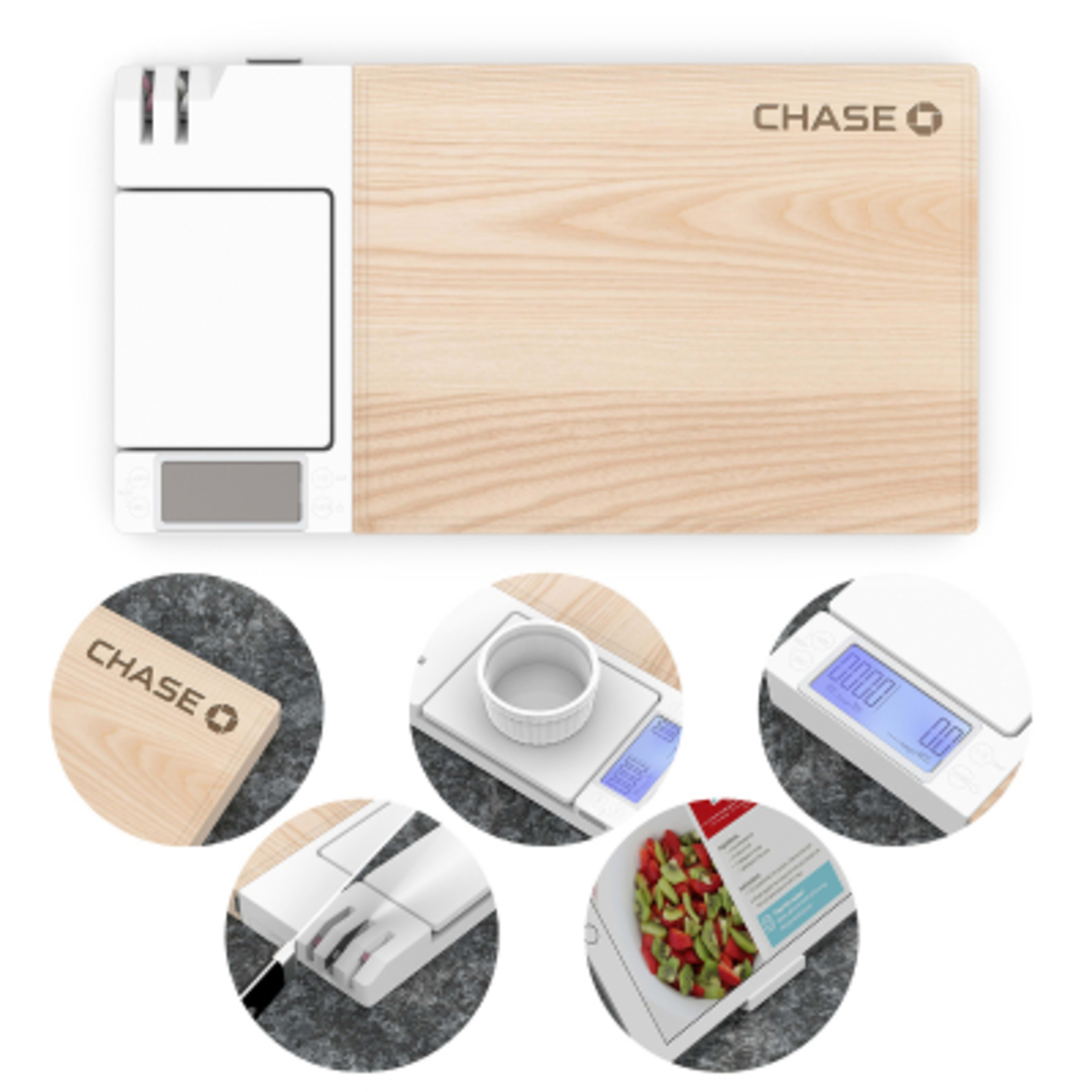 5-in-1 Cutting Board with Digital Scale - 16.58 x 9 in - Brown - Laser - product view 1