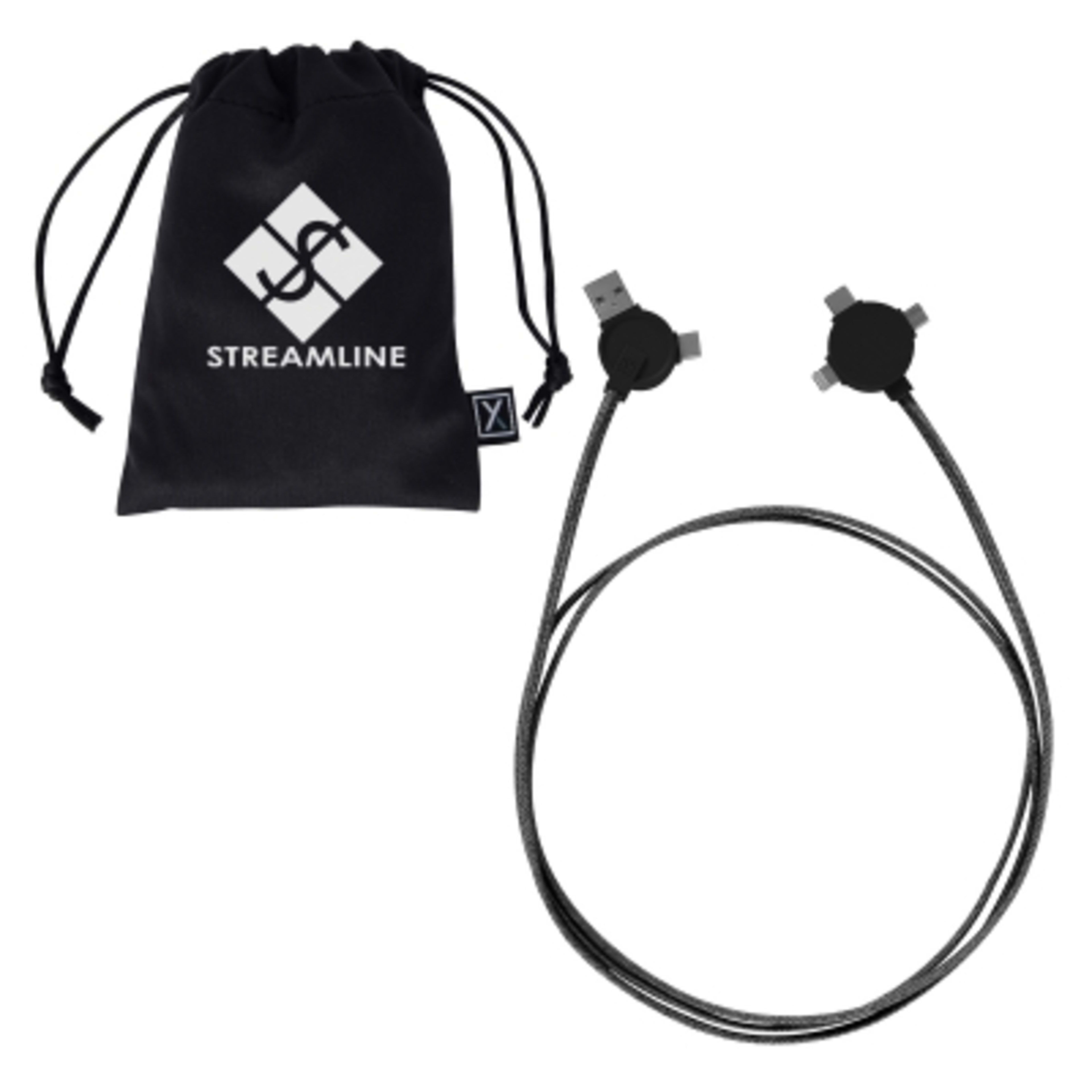 3-in-1 Charging Cable Woven XACTknit - 5 ft - Black - Silkscreen - product view 1