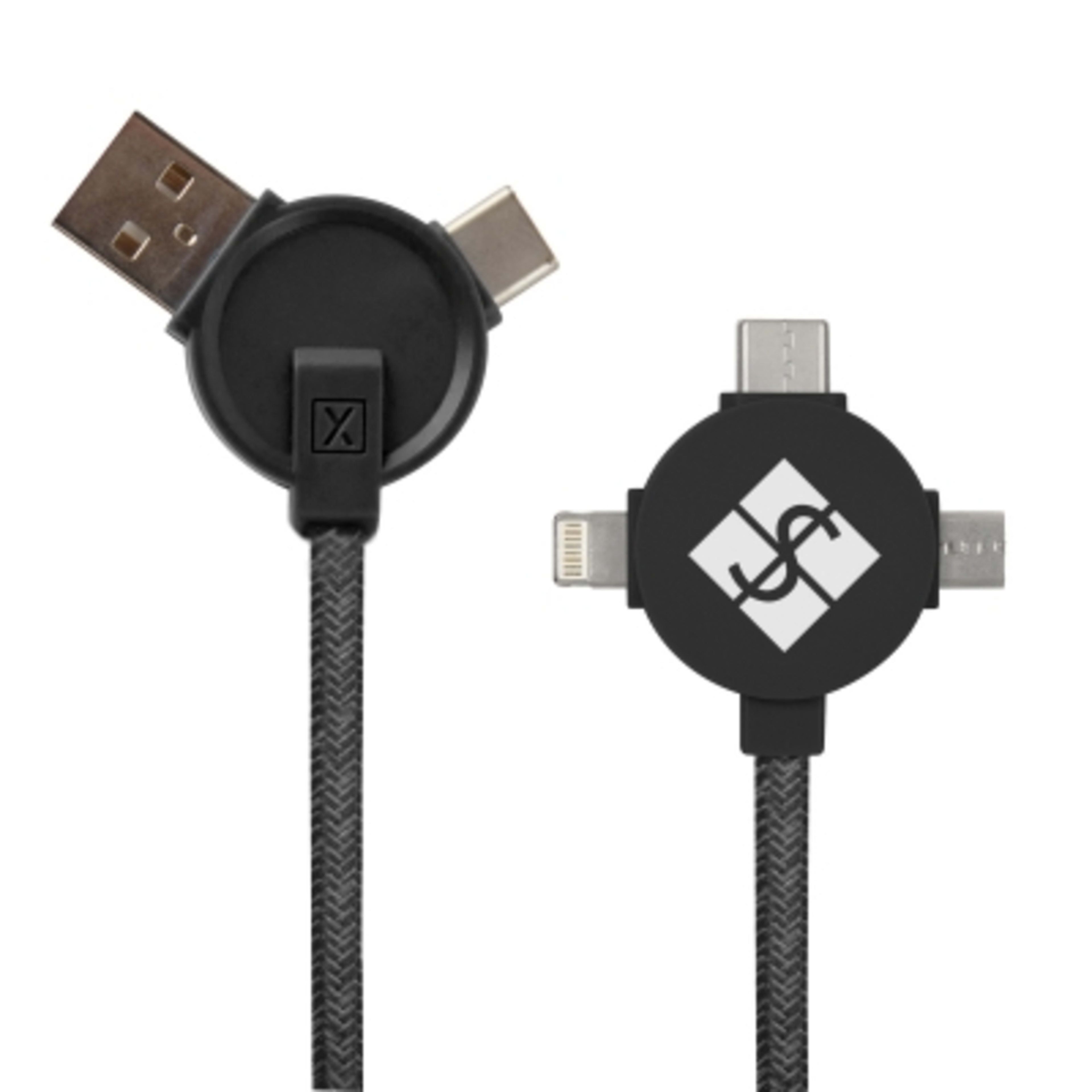3-in-1 Charging Cable Woven XACTknit - 5 ft - Black - Cable Optional Padprint - product view 2