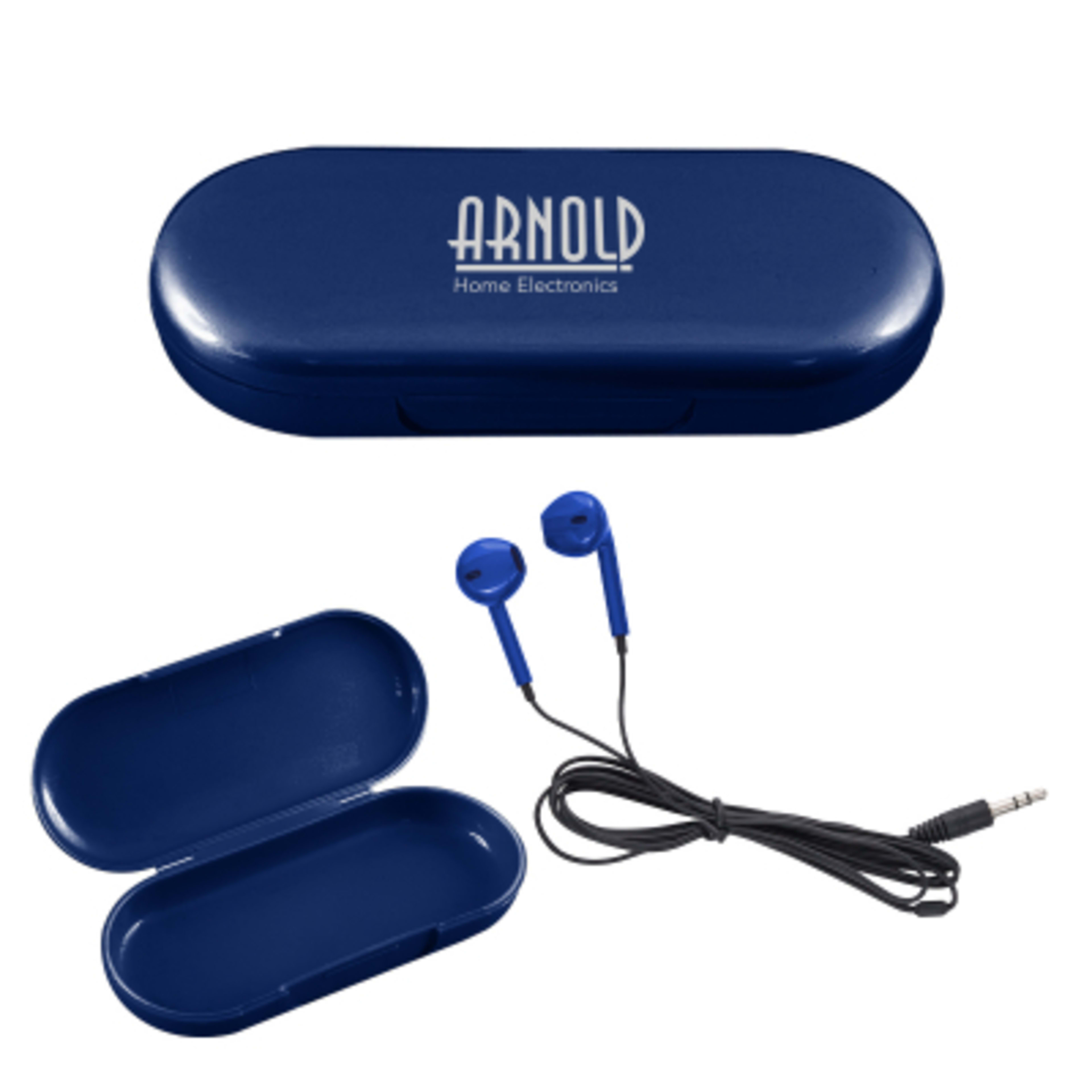 Metallic Wired Earbuds with Clamshell Case - 46 in - Blue - Silkscreen - product view 3