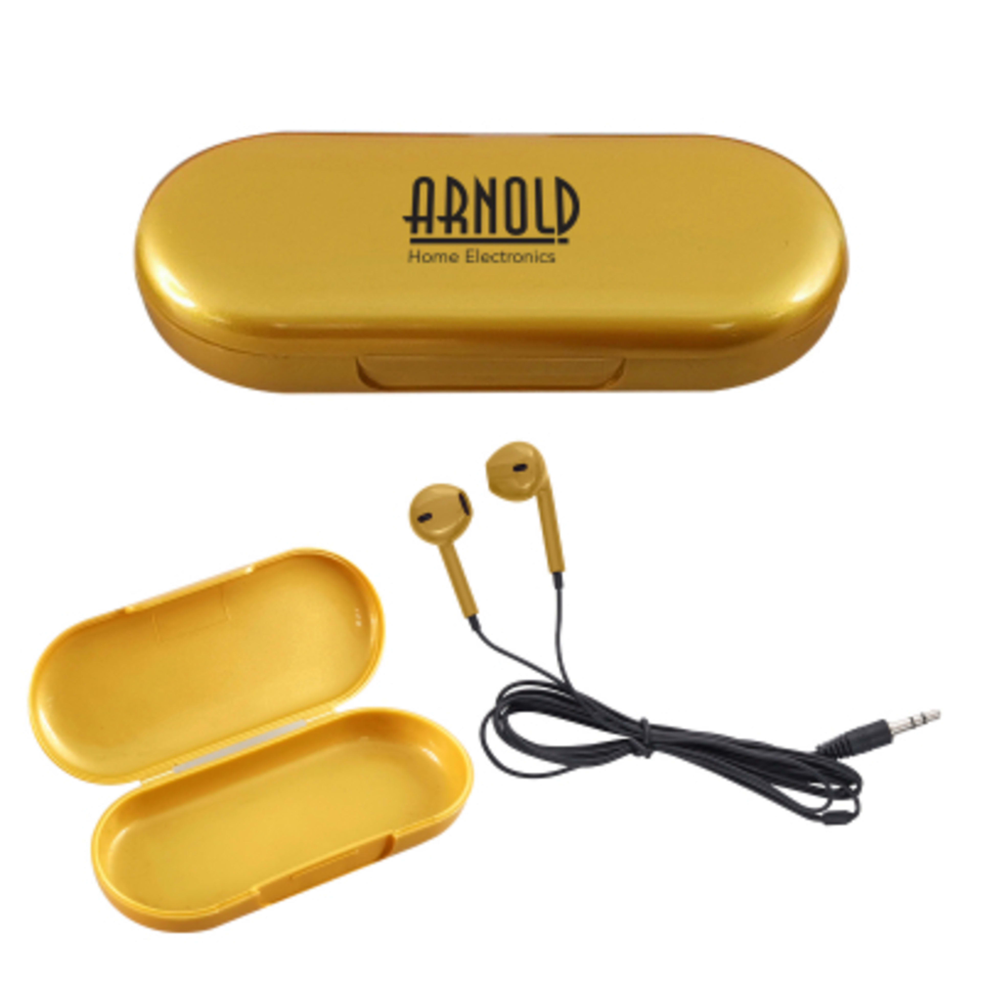 Metallic Wired Earbuds with Clamshell Case - 46 in - Gold - Silkscreen - product view 4