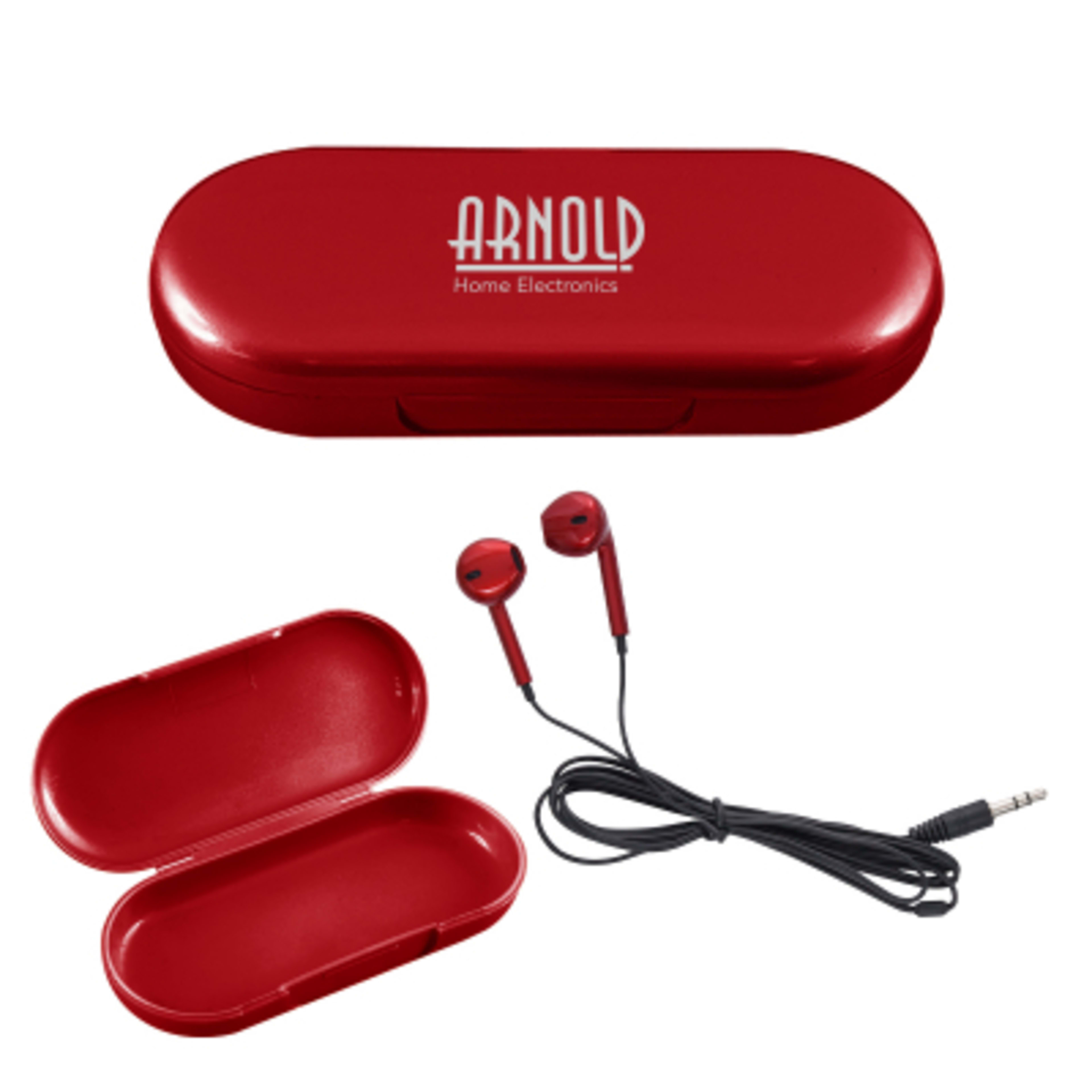 Metallic Wired Earbuds with Clamshell Case - 46 in - Red - Silkscreen - product view 6