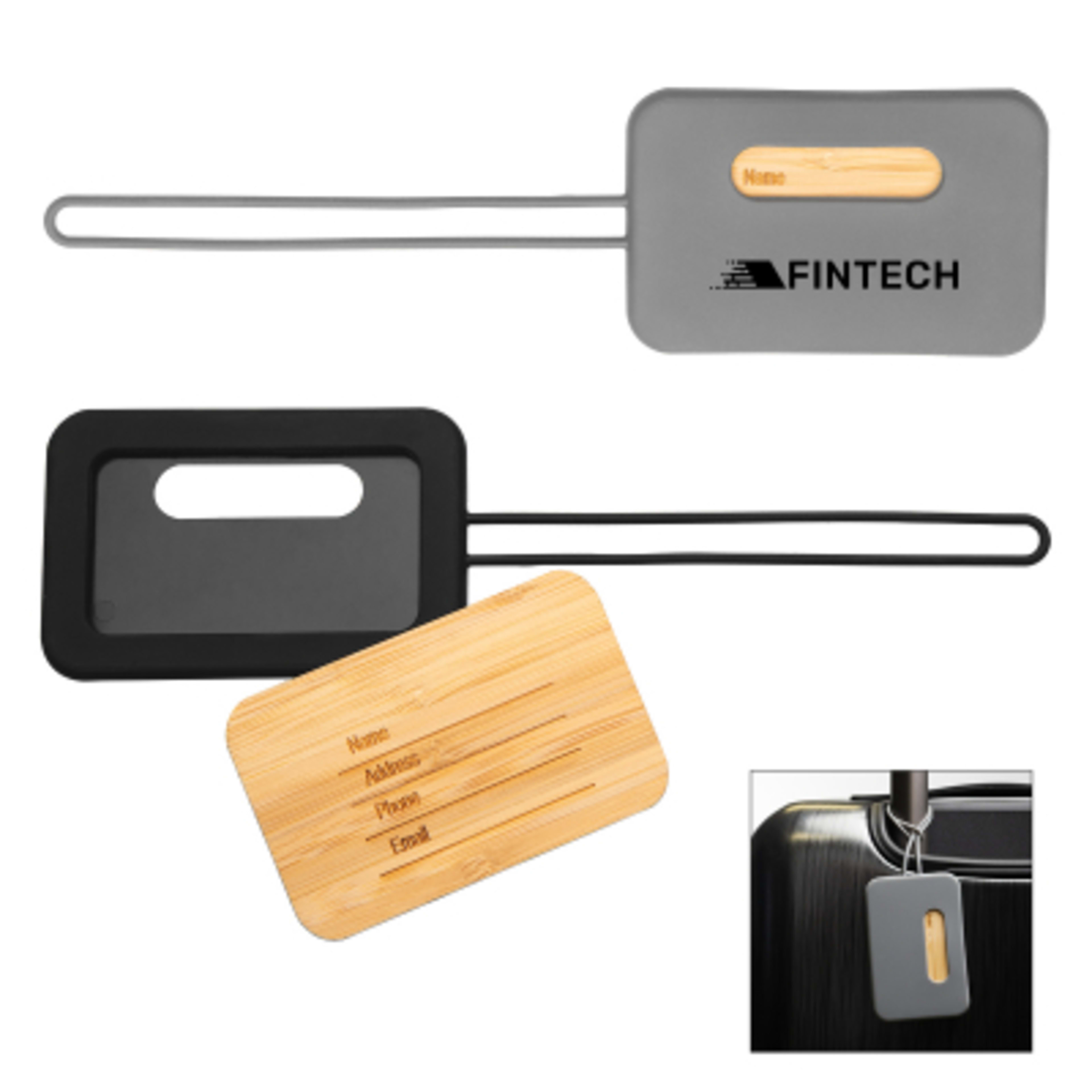 First Class Bamboo Silicone Luggage Tag - 3.25 x 2 in - Group Shot - product view 3